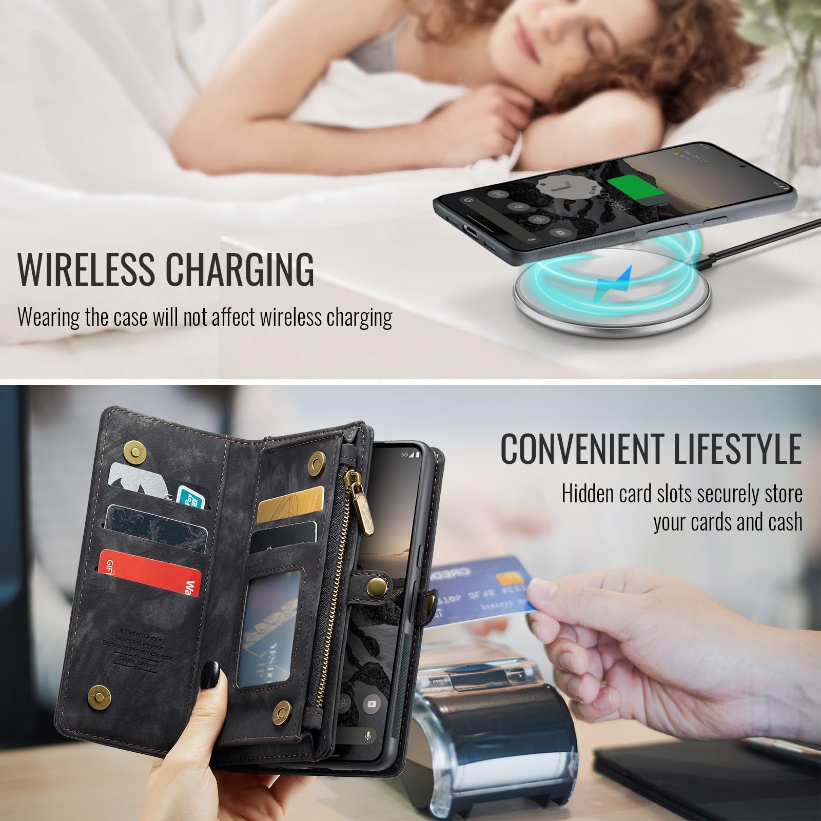 Asuwish Custodia per telefono per Google Pixel 10/10 Pro 5G Portafoglio con cerniera magnetica rimovibile con pellicola protettiva in vetro temperato e porta carte di credito cellulare Pixel10 10Pro