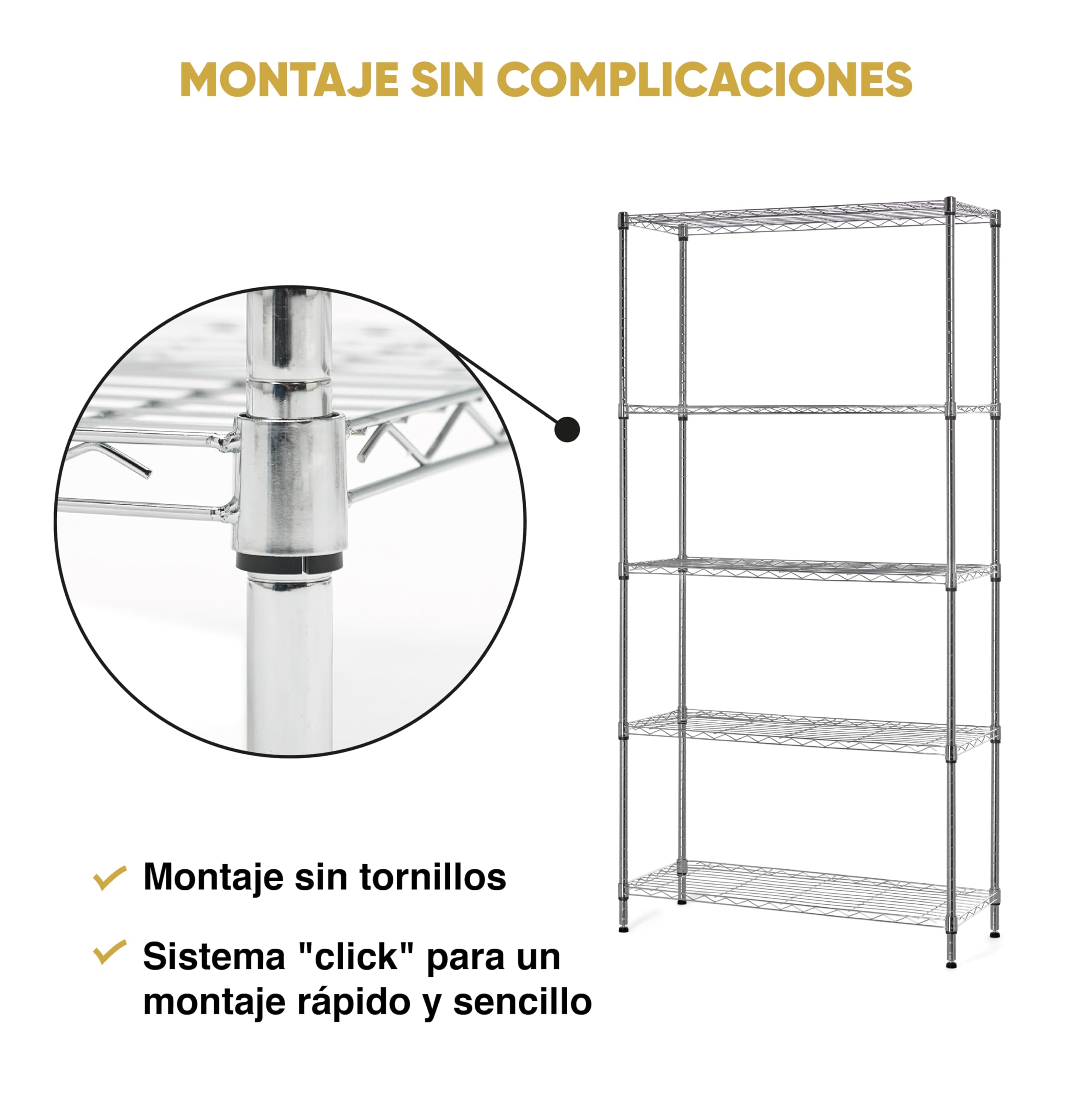 KITHOME - Estantería Metálica Decorativa de Acero Cromado y 5 Baldas, 180x90x35cm