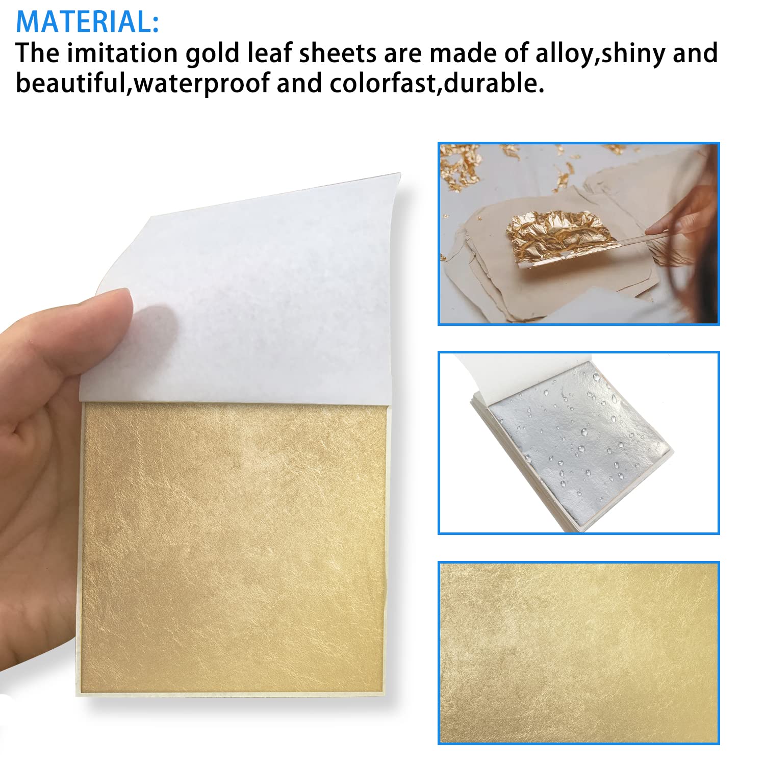 Juego de 200 hojas de hojas doradas de imitación multiusos, con 2 bolígrafos de lana y 2 pinzas de plástico para arte, manualidades, mejoras del hogar, arte de uñas (oro K, oro rosa, oro champán,