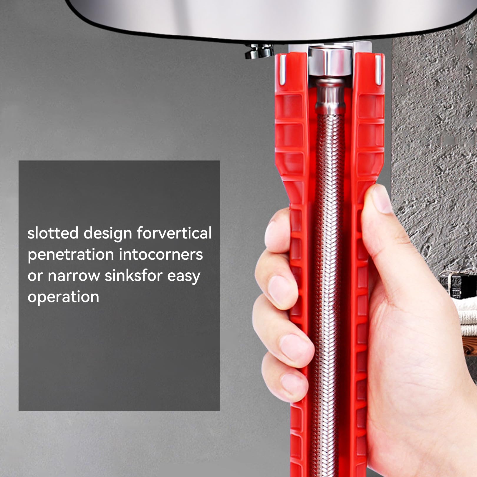1 Set Faucet Wrench Tool,8 in 1 Sink Spanner Tool with Red ABS Plastic Shell Anti Slip Rectangular Pattern,Multifunctional Sink Wrench,Practical Tap Wrench Tool,for Toilet Bowl,Kitchen Plumbing - Image 3