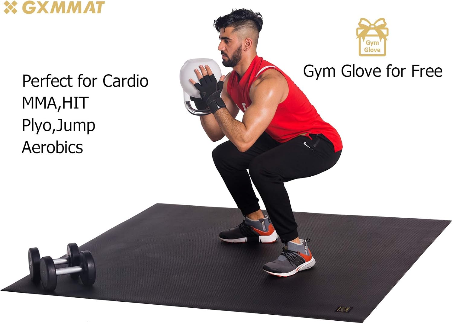 GXMMAT Large Exercise Mat 6'x6'x7mm, Workout Mats for Home Gym Flooring, Extra Wide and Thick Durable Cardio Mat, High Density Non Slip Fitness Mat for Plyo, MMA, Jump Rope, Stretch, Shoe Friendly : Sports & Outdoors