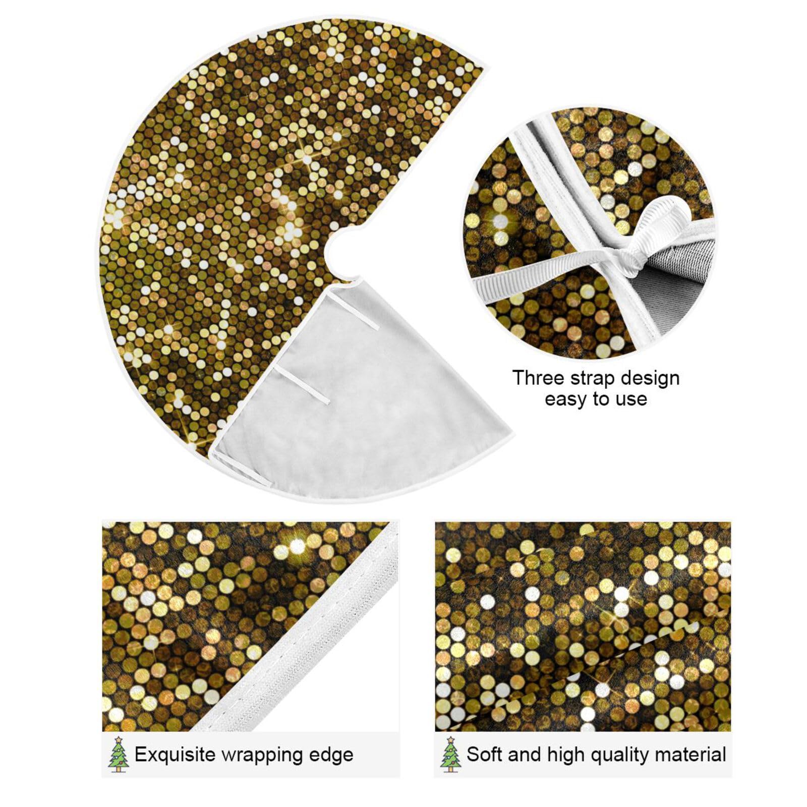 Gonna per albero di Natale con stampa glitterata color oro rosa, per interni ed esterni, decorazione per feste di Natale