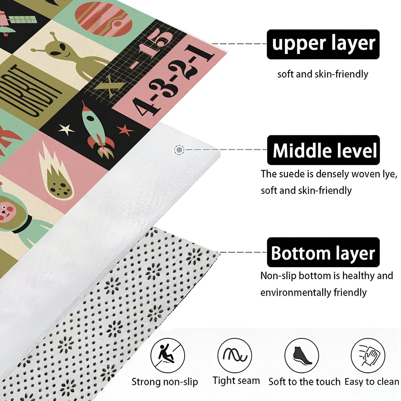 Paillasson pour Extérieur et Intérieur - Géométrie De L'Univers Des Dessins Animés - 60x90cm Tapis Flanelle avec Vie Extraterrestre - Paillasson lavable et Antidérapant pour Terrasse - Vert Menthe