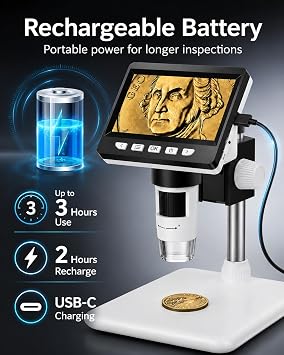 Coin Microscope, Aopick 4.3 Inch USB Microscope with 50X-1000X Magnification, 1080P Digital Microscopes with 8 Adjustable LED Light Microscopes for Adults, PC View, Compatible with MacOS & Windows