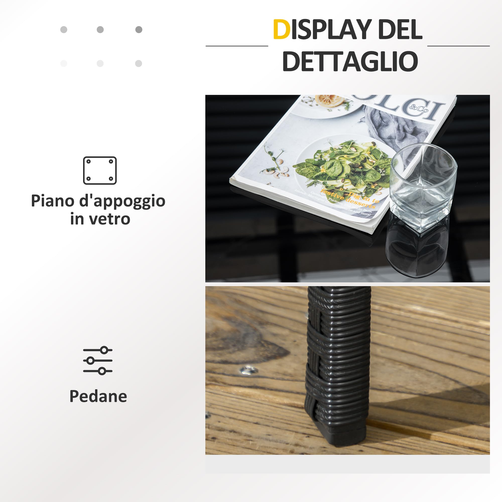 Outsunny Salotto da Esterno in Rattan PE da 4 Pezzi Nero e Grigio | Salottino da Giardino, Divanetto 2 Posti, 2 Poltrone con Cuscini, Tavolino in Vetro