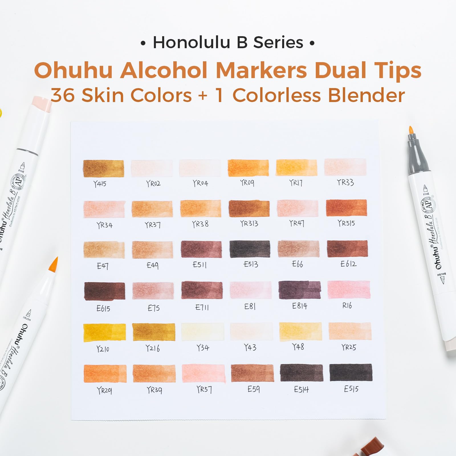 Ohuhu Tonos Piel 36 Colores Pincel & Fino para Artistas Colorear