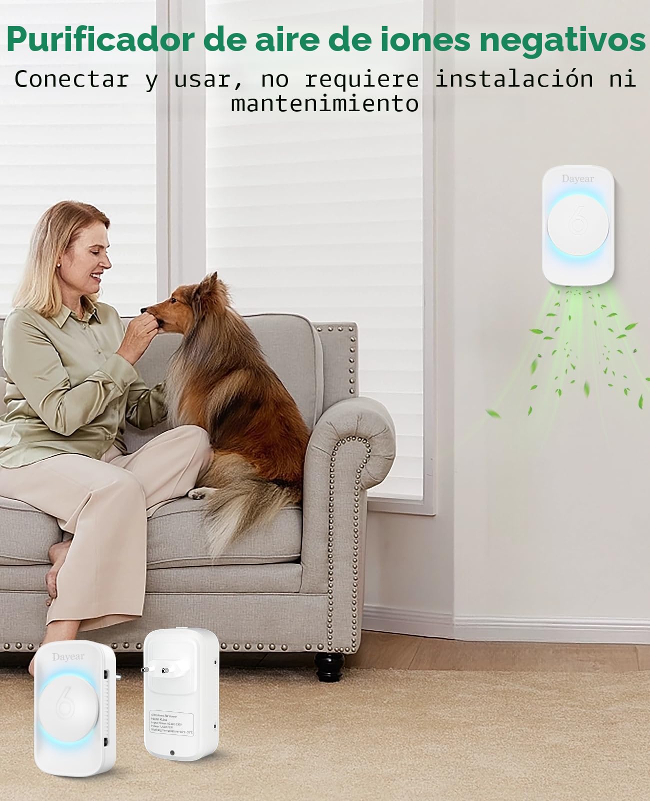 Purificador de Aire, Dayear Plug in Purificador de Aire de Iones Negativos,3 modos de luz Led, Mini Air Purifier para Dormitorio/Casa/Sala de Estar/Sala de Mascotas/3Pcs