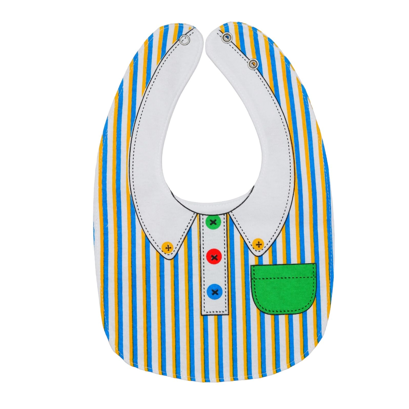 Yellow Bee Cotton Tie and Button Print Reversible Bib with Double Closure for Boys, Green, White, 6-18 Months-picture-11