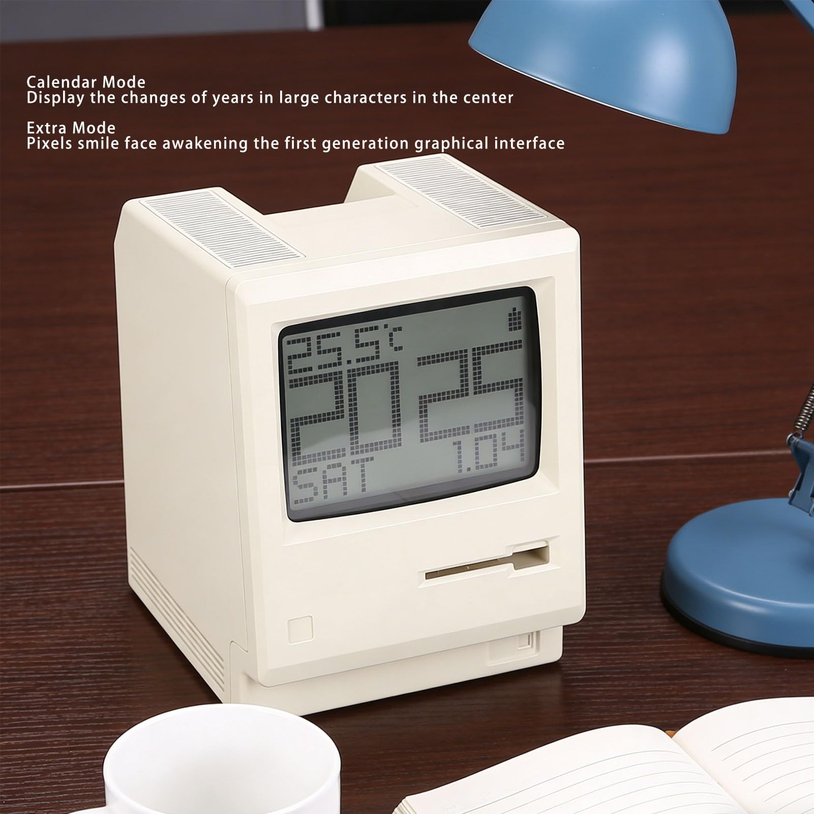 Reloj Despertador Retro de Píxeles, Reloj de Escritorio Estilo Computadora de los Años 1984, Calendario, Temperatura, Brillo Ajustable, Regalos Tecnológicos