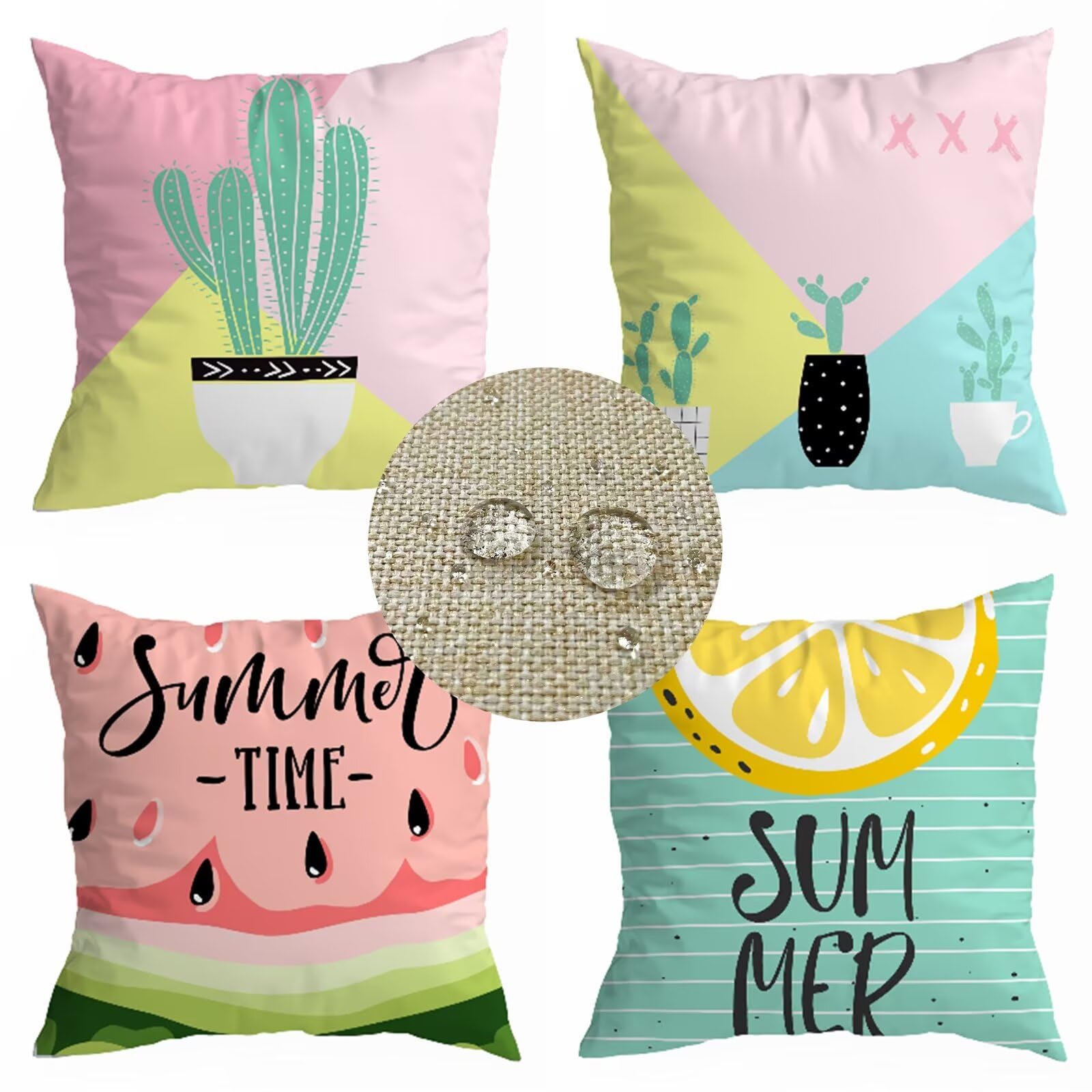 Housse coussin 35x35cm lot de 4 fruits lin étanche lit S-7800