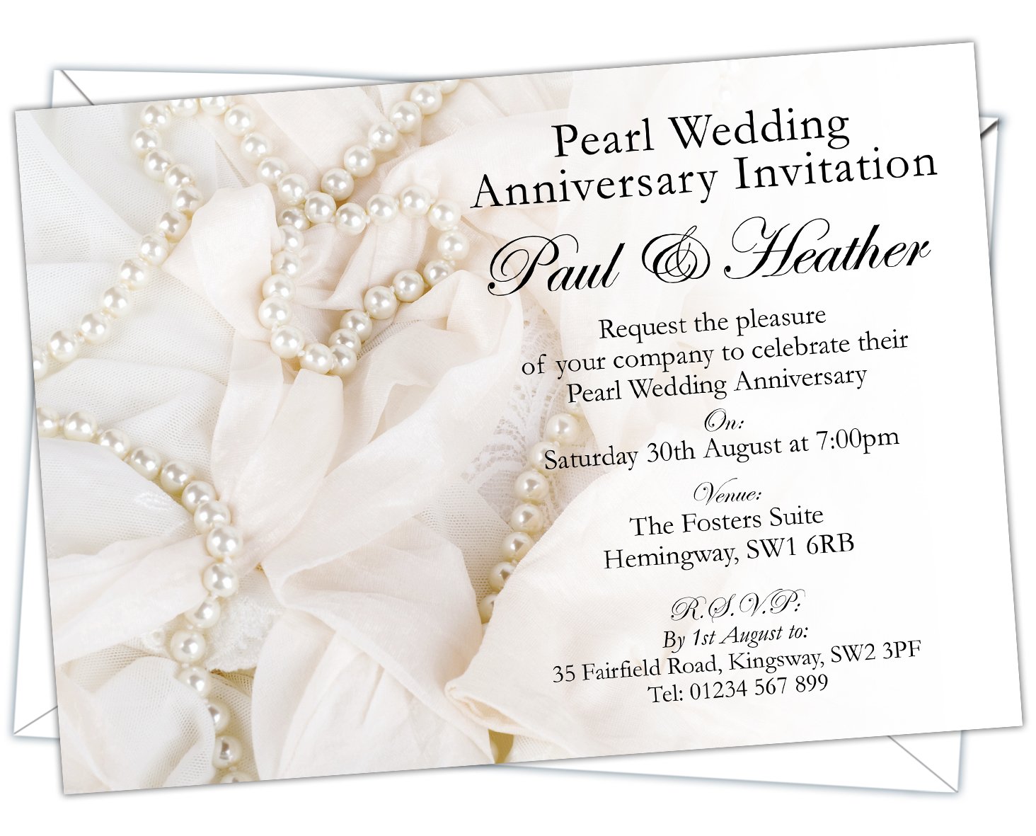 Personalised Pearl Wedding 30th Anniversary Invitations (Design Code: PWA 005) (Pack of 40)