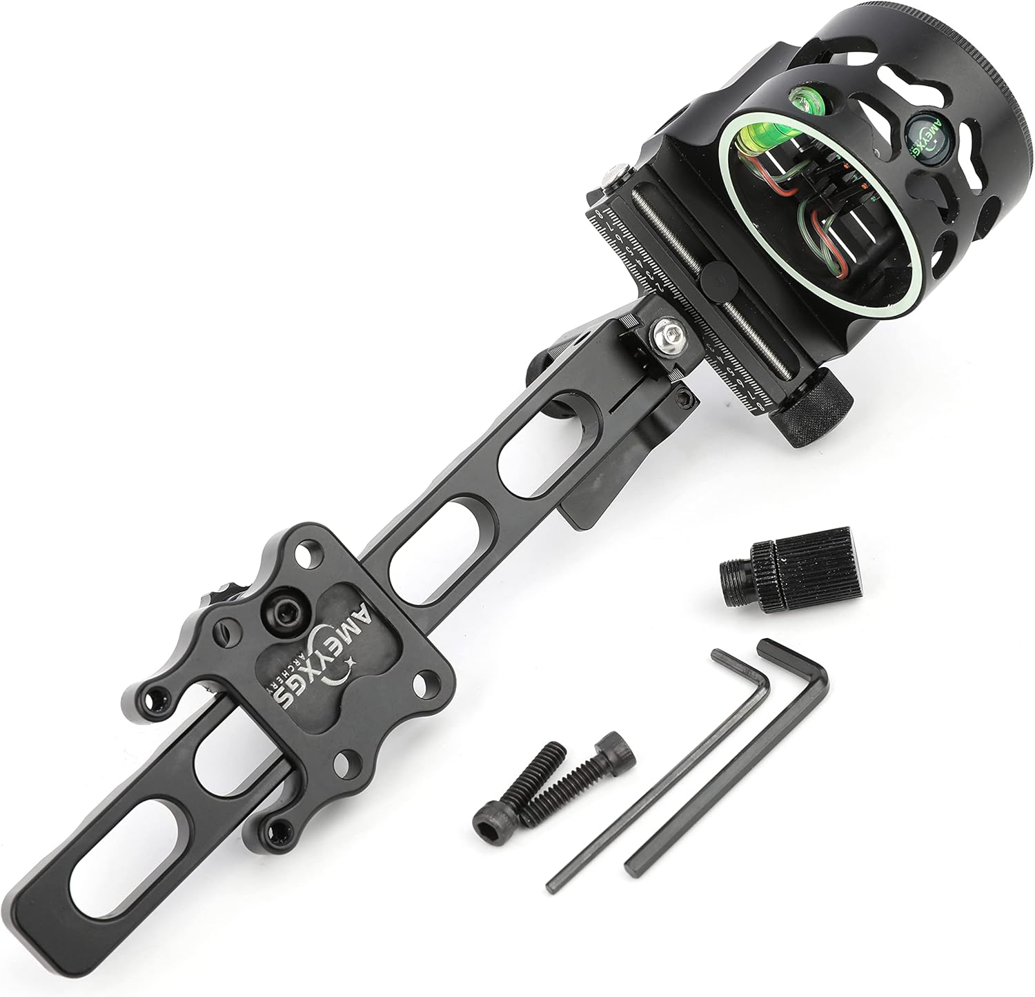 AMEYXGS Compound Bow Sight - 5 Pin Archery Sight Short/Long Bar, Tool Less Windage & Elevation Adjustability, 4/6/8X Magnification Sight Lens