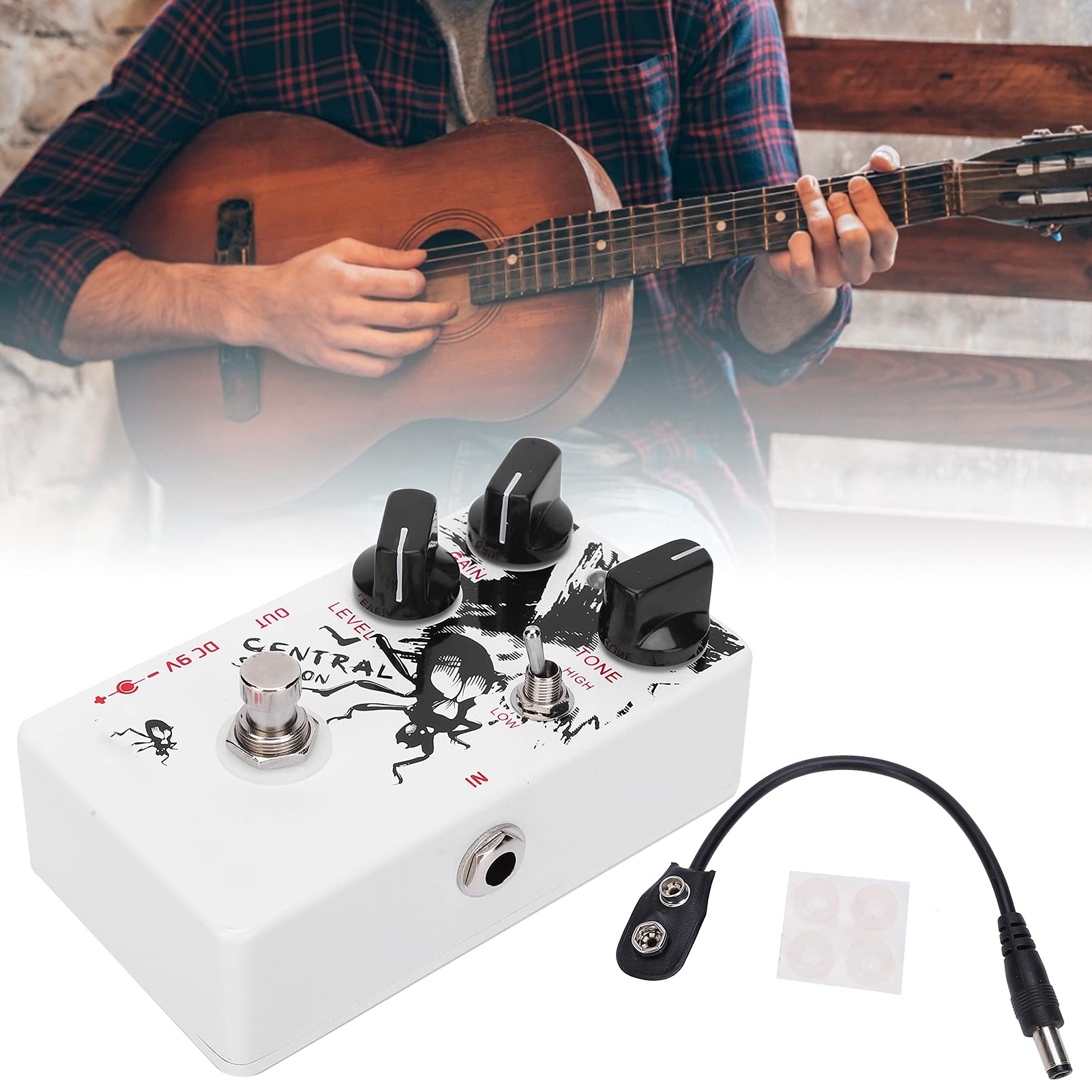 Mini Pedal de Efecto de Distorsión de Guitarra Eléctrica con Indicador LED, Carcasa de Aleación de Aluminio, para Guitarristas