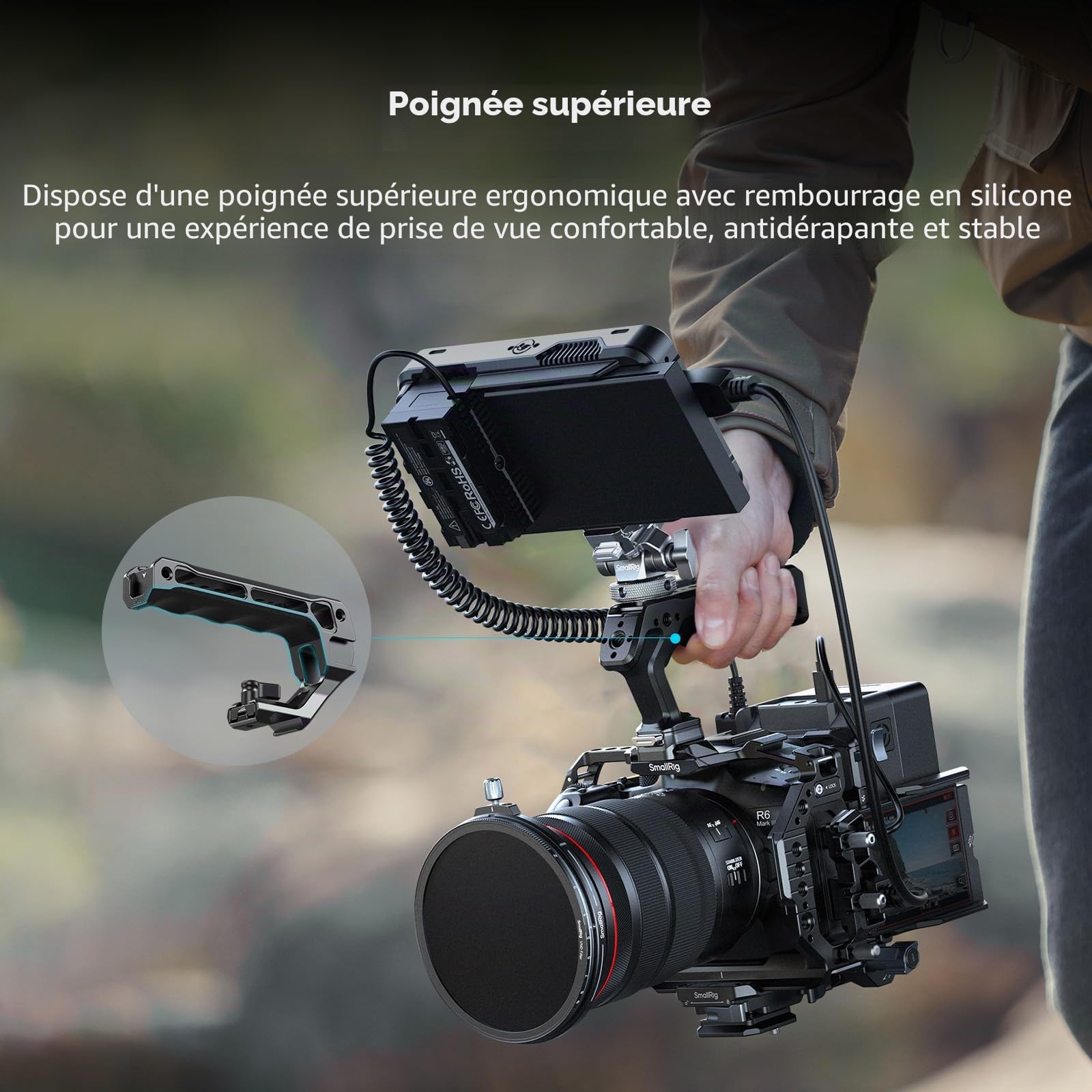 SMALLRIG Kit Cage R6 Mark III pour Canon R6 Mark II avec Poignée Supérieure et Serre-câble, Rails NATO HawkLock, Plaque de Dégagement Rapide Arca, Compatible avec DJI RS 3 / RS 3 Pro/RS 4 / RS 4 Pro