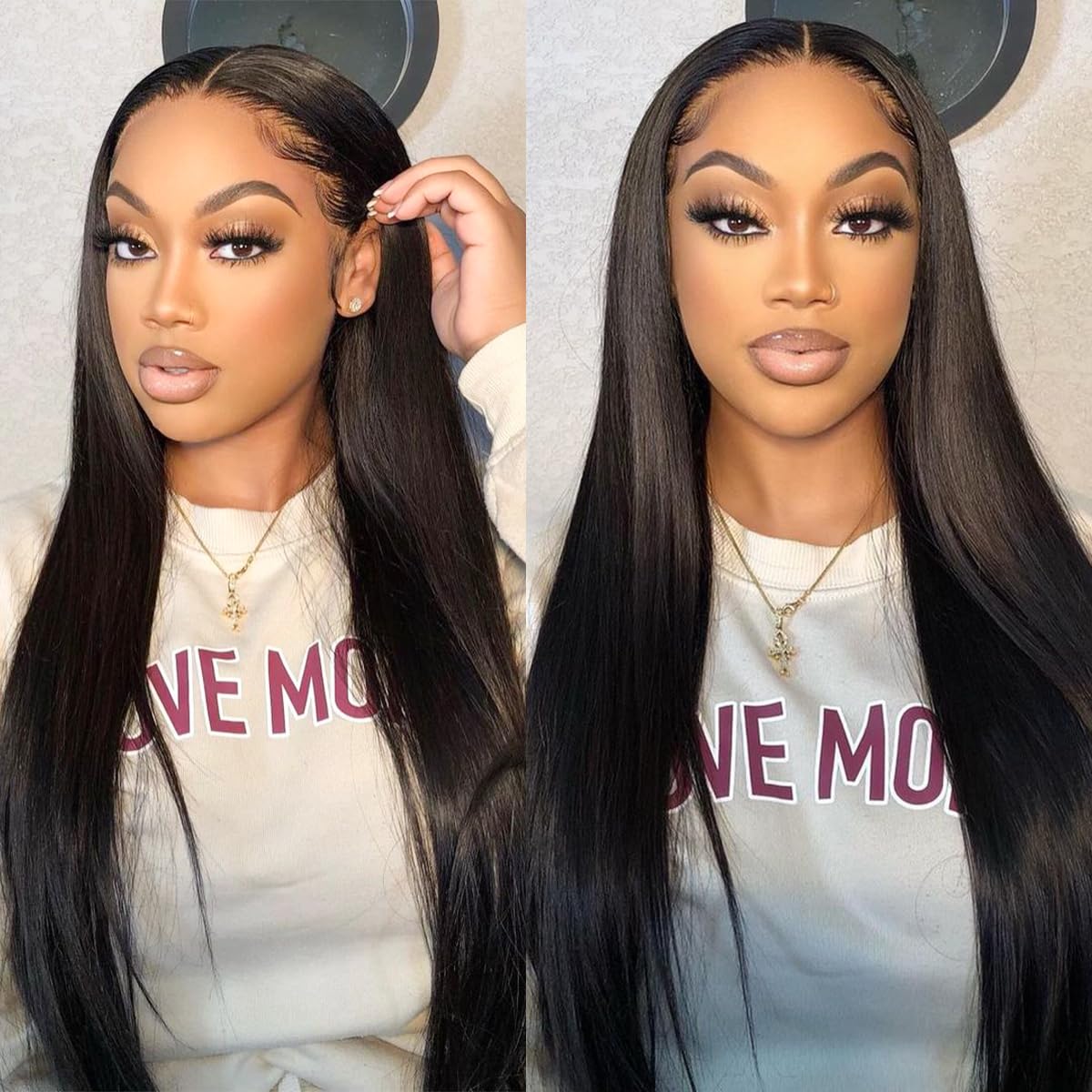 Joedir 13x4 Straight Lace Frontal Wigs, Dark Brown Glueless Lace Wigs for Women with Synthetic Light Yaki Straight Hair