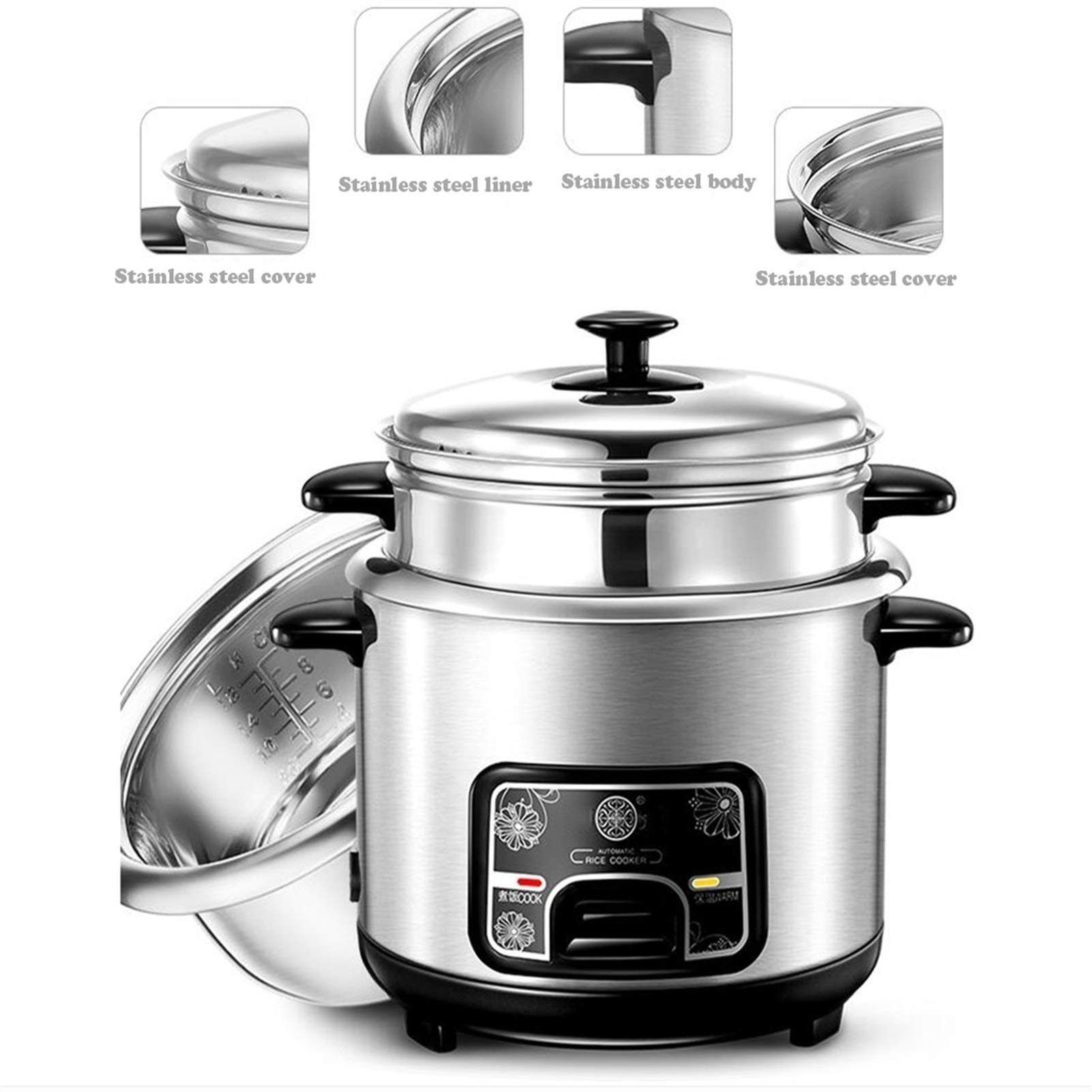 Cuisinières à riz Petit, Cuisson en acier sans douche 2 / 3lstain / Fonctions chaudes, Mini Cuisinière à riz portable Pot d'acier inoxydable avec vapeur(3L)