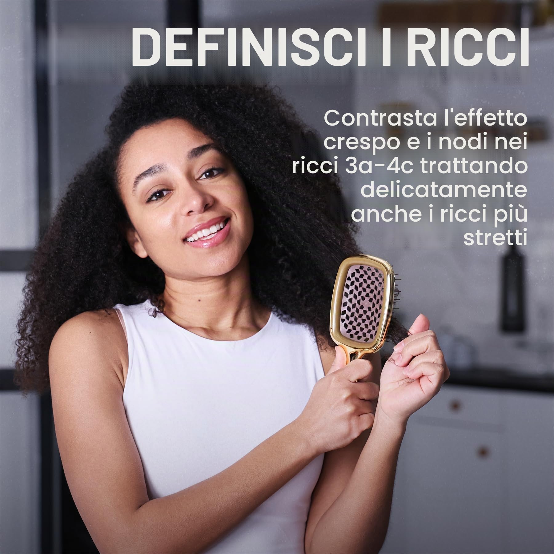 Janeke Superbrush Spazzola districante per capelli morbidi, con setole antistatiche, spazzola ventilata per capelli bagnati, per asciugatura, per capelli ricci, spessi, ondulati e fini, oro