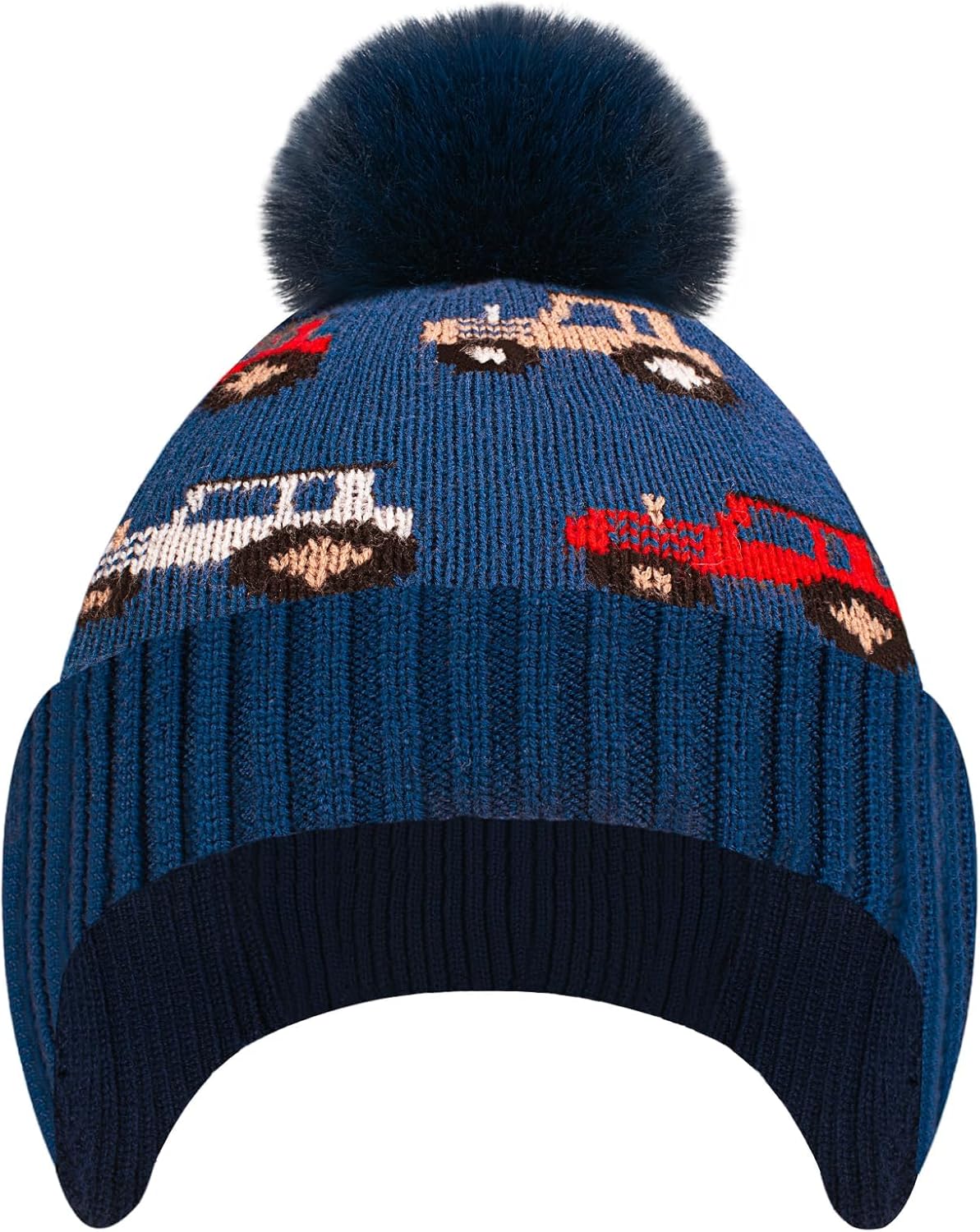 Kids Winter Beanie Hat Boys Toddler Knitted Pom Hat Earflap Fleece Lining Ages 3-12 - Image 2