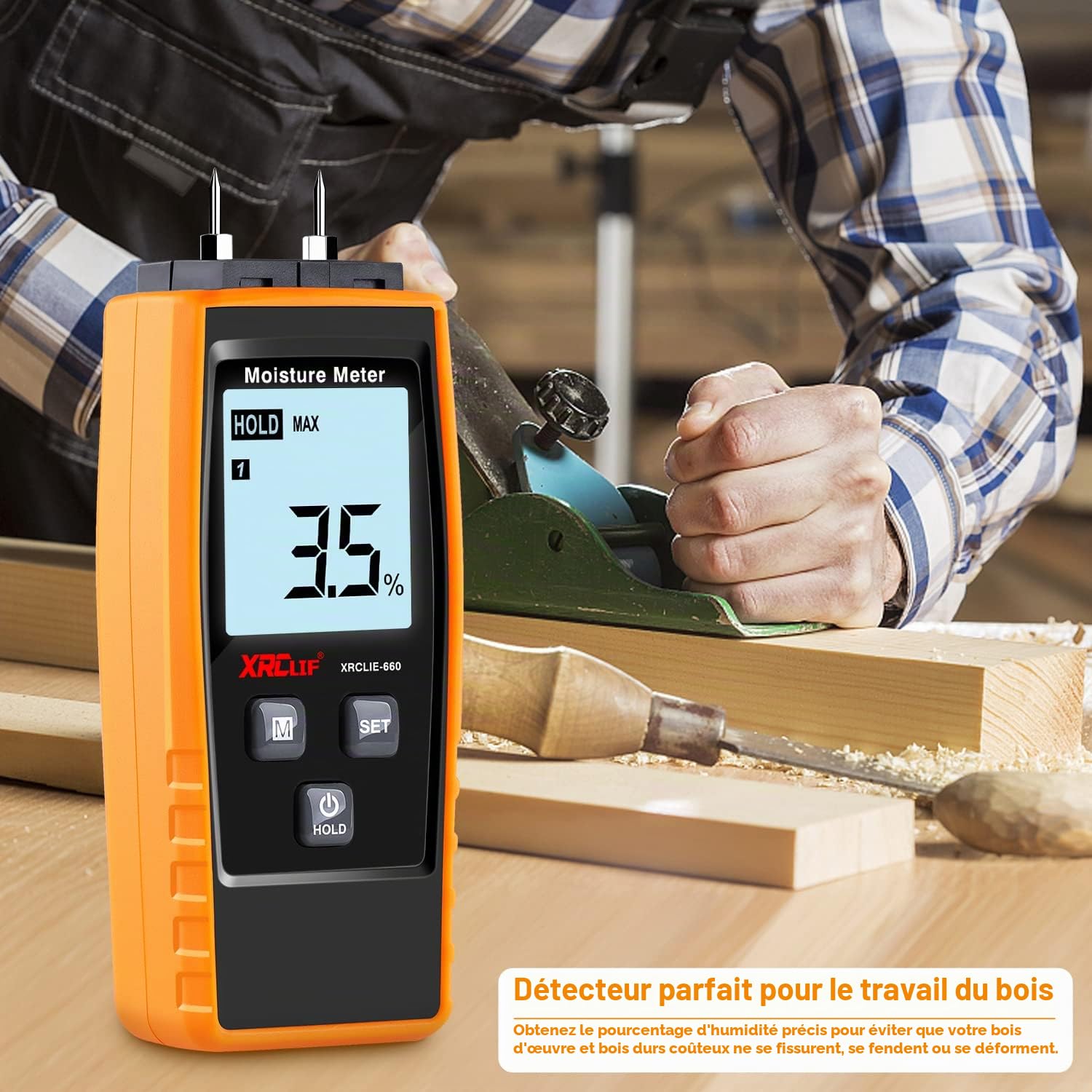 XRCLIF Testeur Humidité Mur & Bois, Compteur de fuites, Détecteur Teneur en eau avec Rétroéclairage LCD