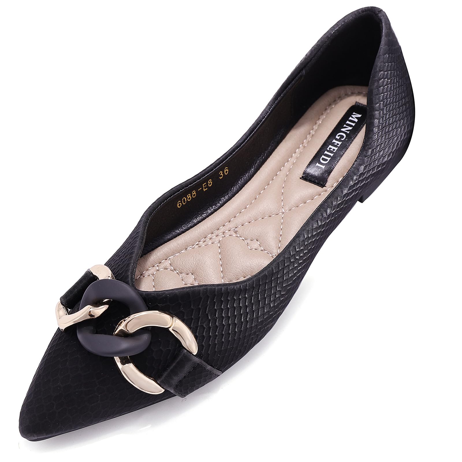 Women's Pointed Flat Shoes Cute Chain Comfortable Leather Flat Shoes Ballet