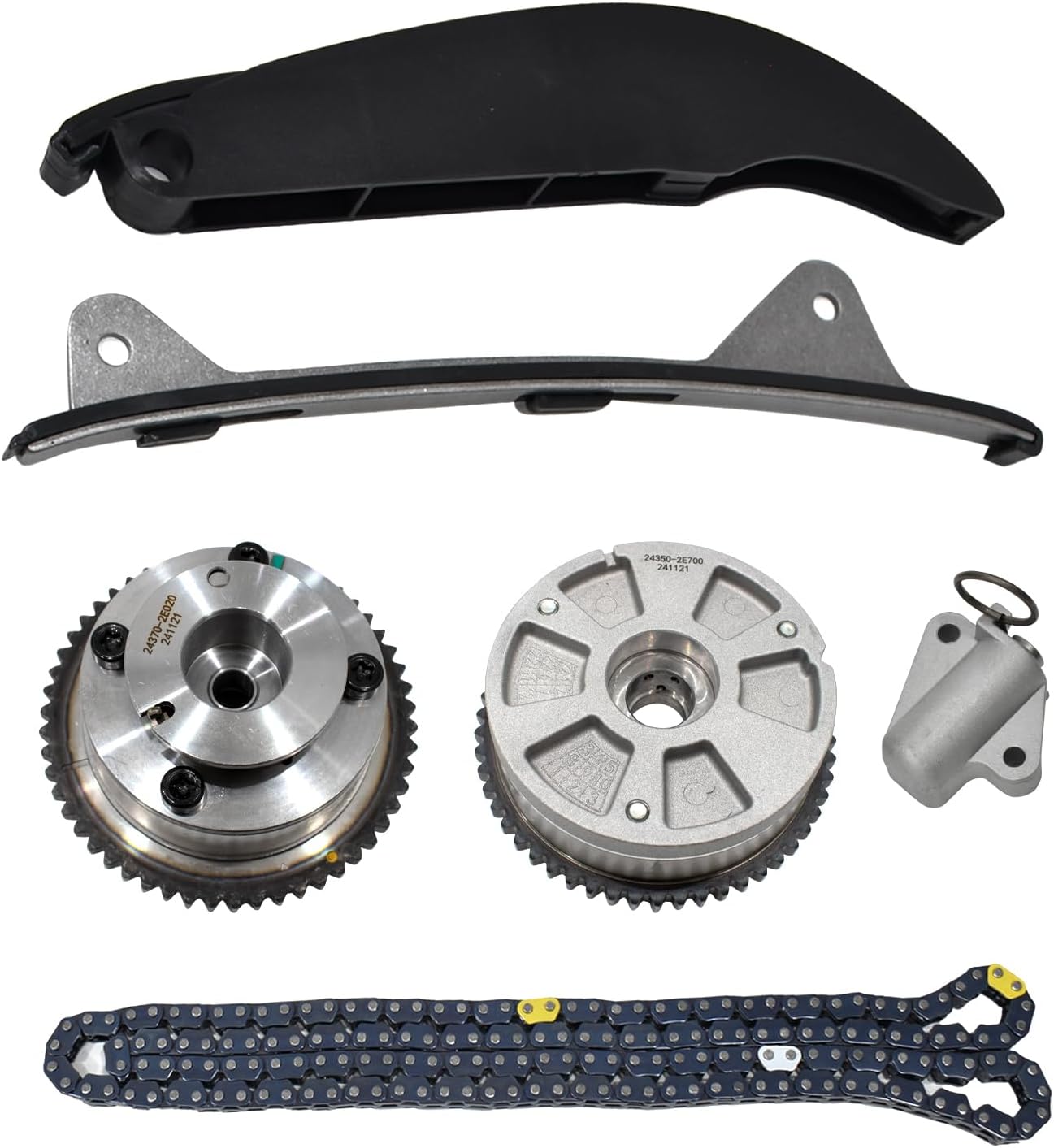 Timing Chain Kit with VVT Camshaft Sprocket Fits for Hyundai Kona Veloster Elantra Sedan 2.0L, for KIA Forte Sedan Soul Seltos 2.0L 2017-2021 Intake & Exhaust Sprocket 243212E010 24350-2E700