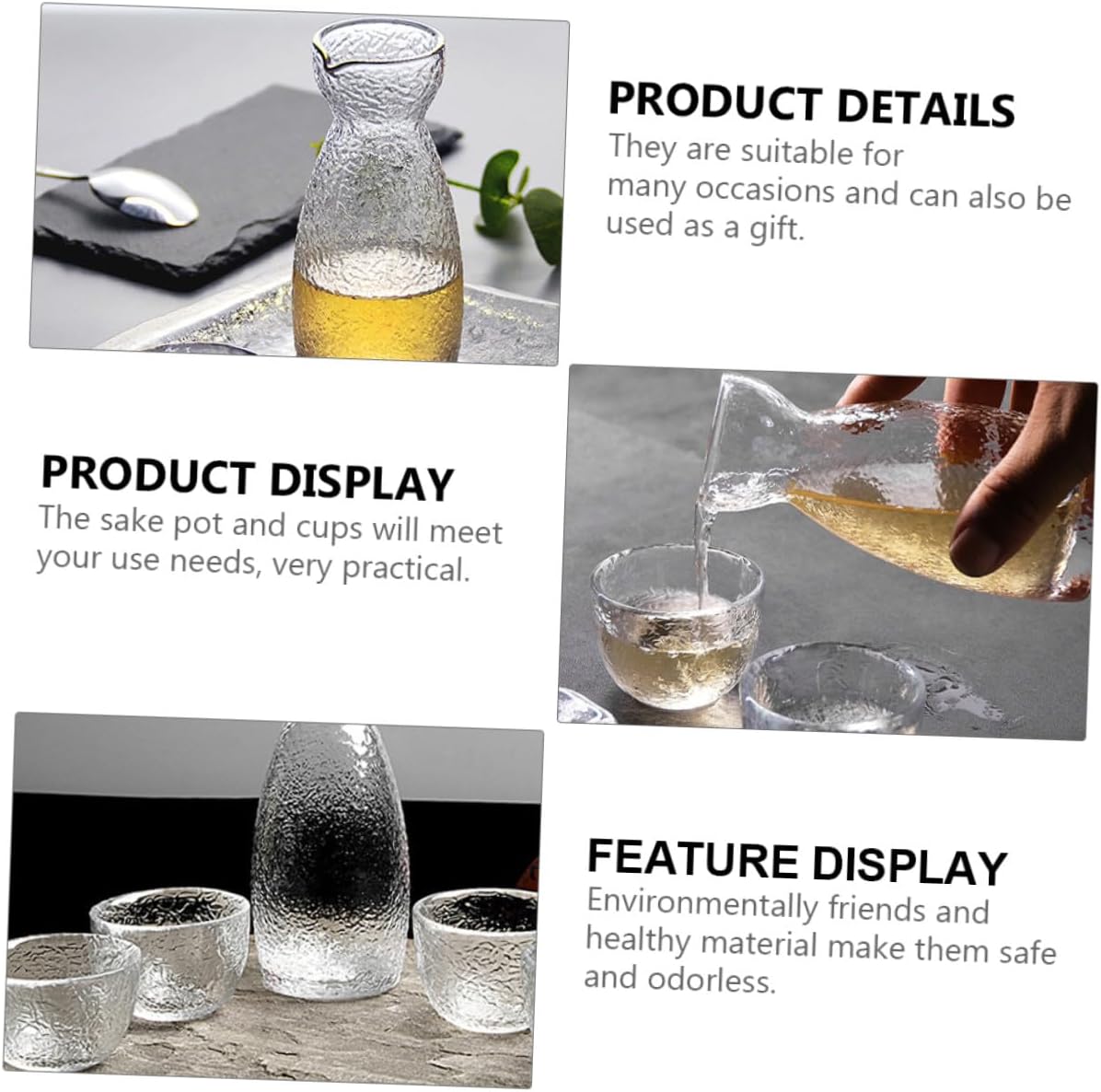 Japanese Style Hammer Pattern Sake Cup Pot Set Glass for Bar