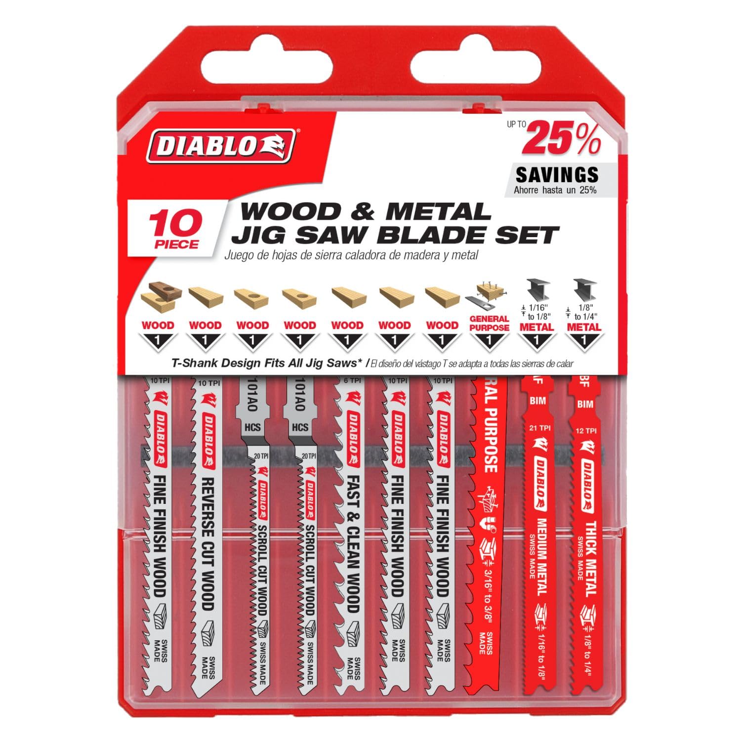 Diablo Jig Saw Blade Set for Wood & Metal - Superior Performance and Longer Cutting Life in Wood, Metal and Plastics - DJT10S