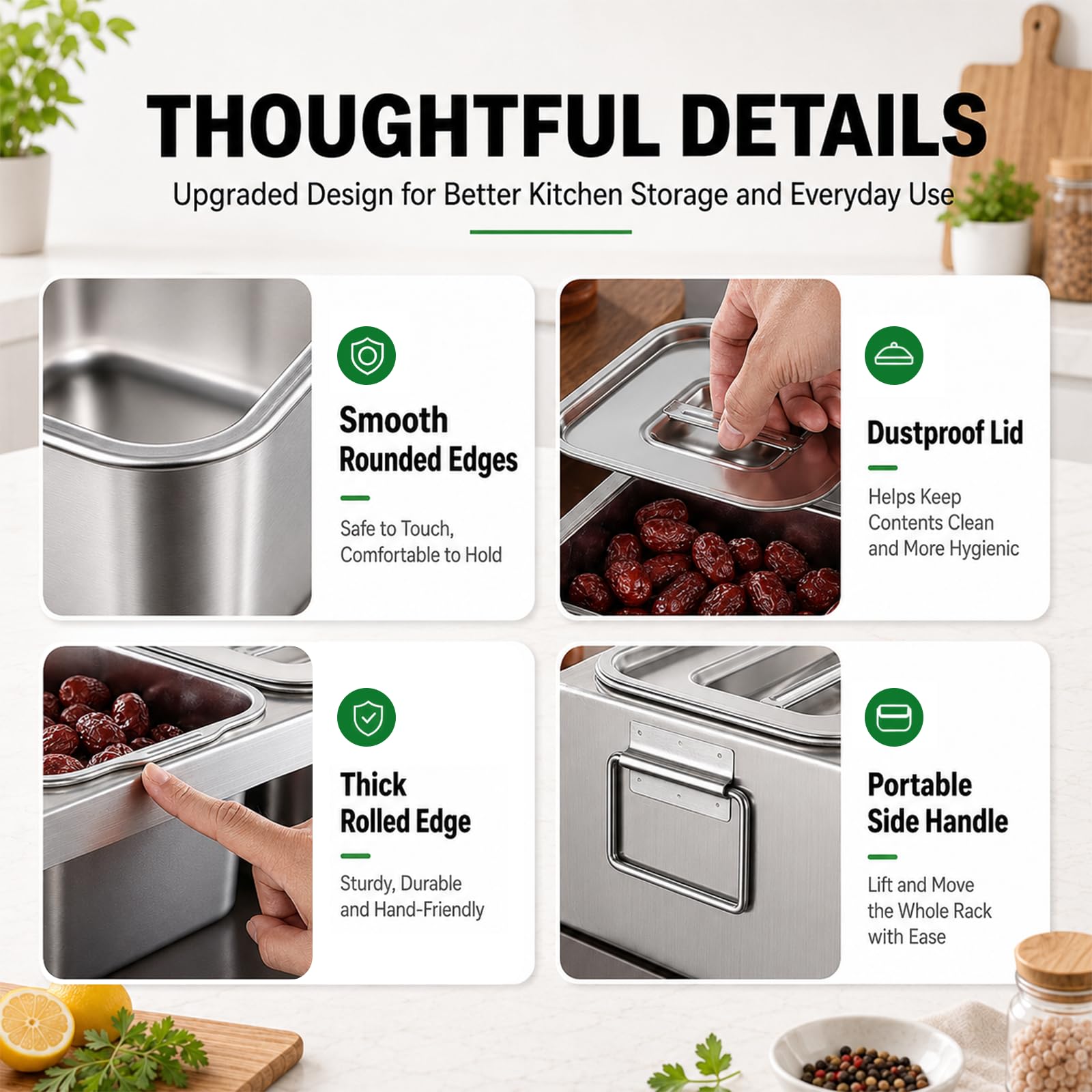 Contenitore Acciaio Inox per Alimenti 6 Pezzi da 2 L con Coperchi e Cucchiai – Cassetta Lievitazione Pizza per Condimenti, Salse e Verdure – Ideale per Cucina, Ristorante, Catering e Uso Outdoor