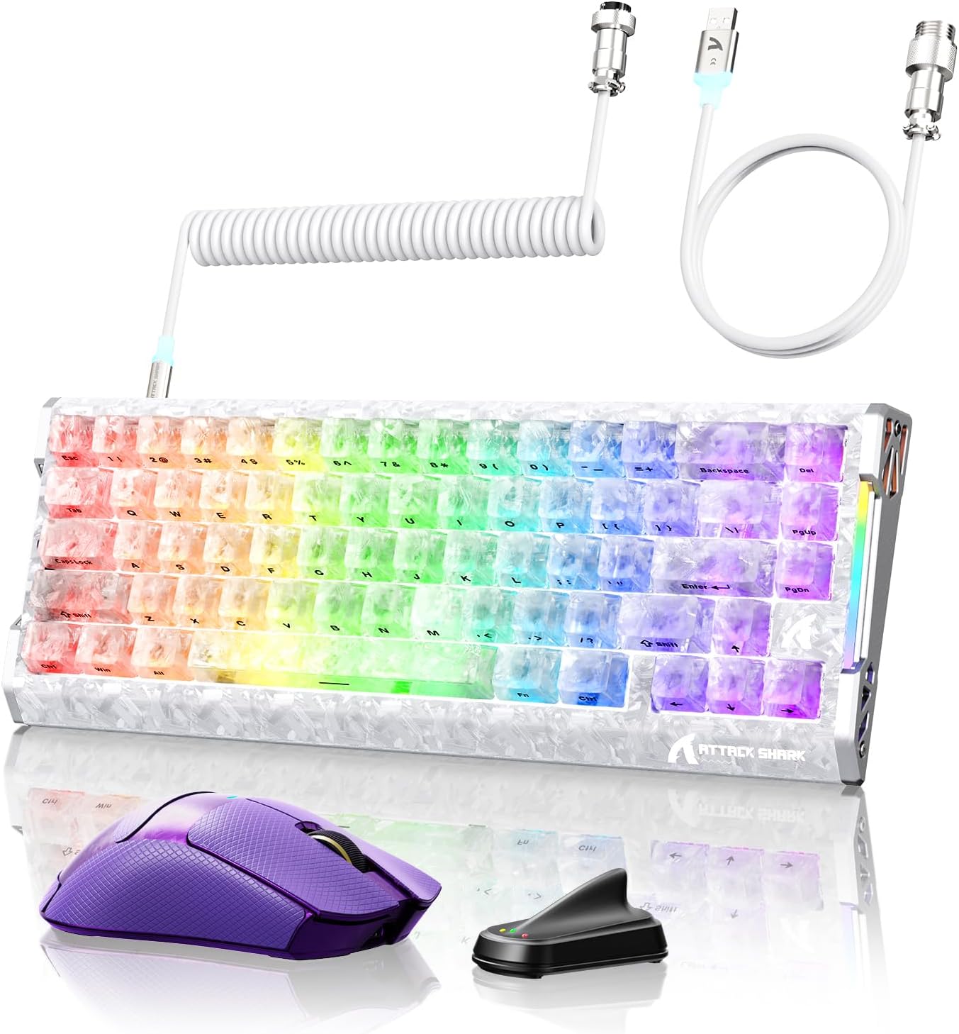 ATTACK SHARK R68HE + X11 Ultra Wired Gaming Keyboard & Wireless Gaming Mice,8K Polling Rate Carbon Fiber,60% Rapid Trigger Hall Effect,42K DPI PAW3950,63g Lightweight with RGB Coiled Cable-Ice