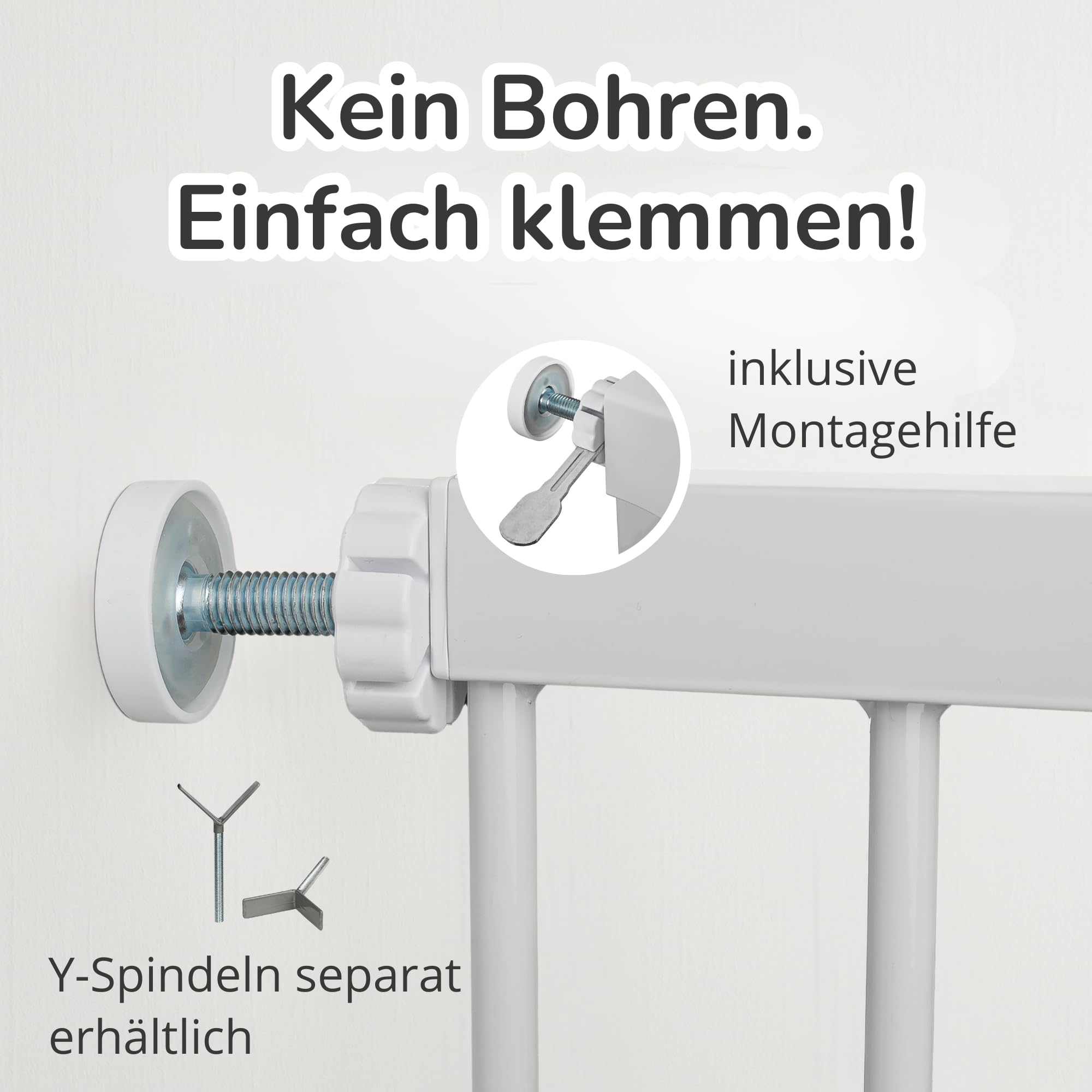 Luca Treppengitter ohne Bohren | Türgitter & Treppenschutzgitter zum Klemmen | verlängerbar 75-194 cm | Auto-Close, 90° Stop, beidseitig schwenkbar (152-159 cm)