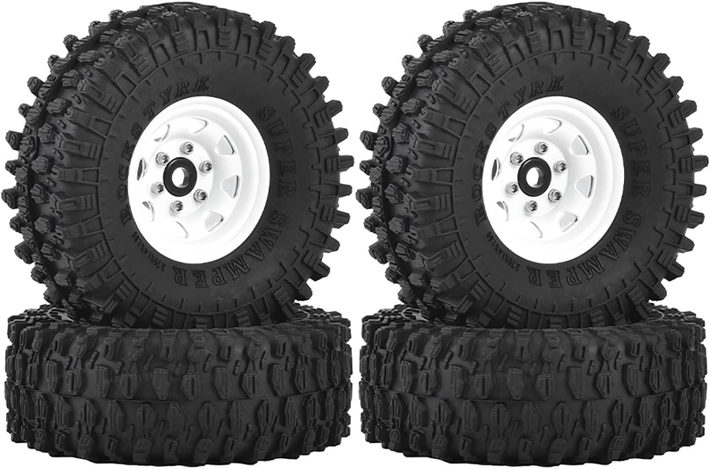 4PCS 1.55 Inch Aluminum Alloy Metal 5Spoke Beadlock Wheel Rim and 90mm Rubber Tires for 1/10 RC Rock Crawler Car for Axial AX90069 D90 TF2 CC01 Tamiya Upgrade Parts (Grey Black)