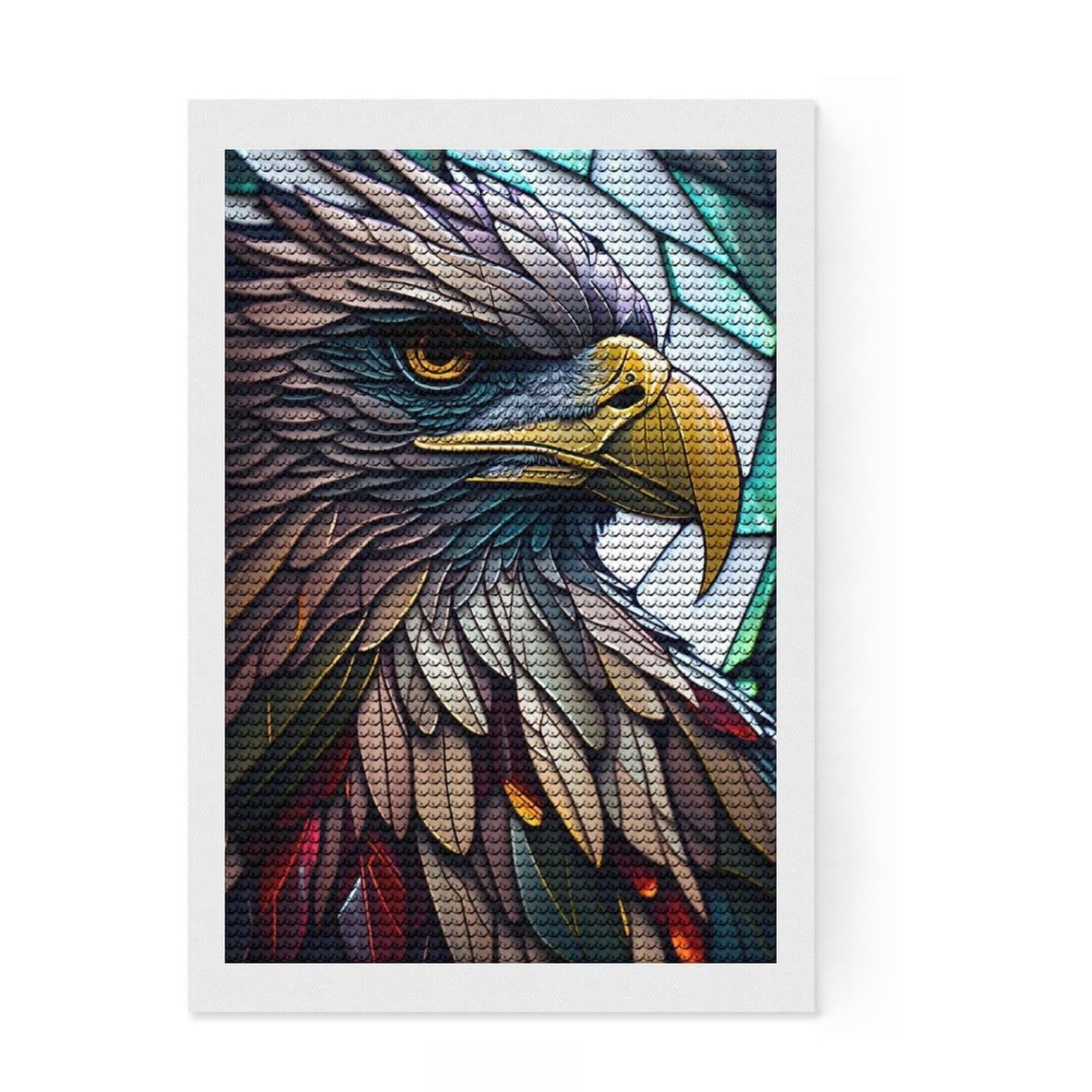 Junmoney Eagles Glory Stained Glass Round Drill Diamond Painting 8"x12", Fun Craft Experience, Modern Decor, for Craft Lovers, Holiday Gift Idea