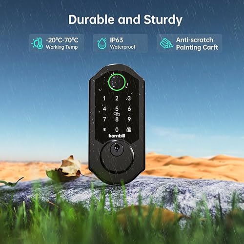 Miniatura 5 de Juego de pomos de cerradura de puerta inteligentes cerrojo WiFi sin llave, cerradura de puerta delantera con huella digital Hornbill con código de