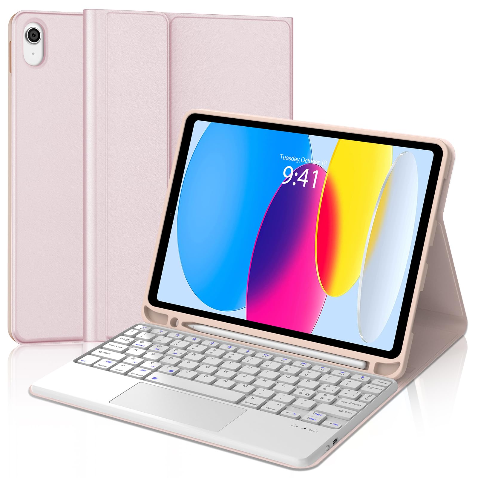 Occtingkind Per iPad A16 11 Gen 11" Cover Tastiera con Touchpad Italiana | Cover per iPad con Tastiera A16 - Con Touchpad Custodia Magnetica Rimovibile Keyboard, Protezione affidabile, Rosa