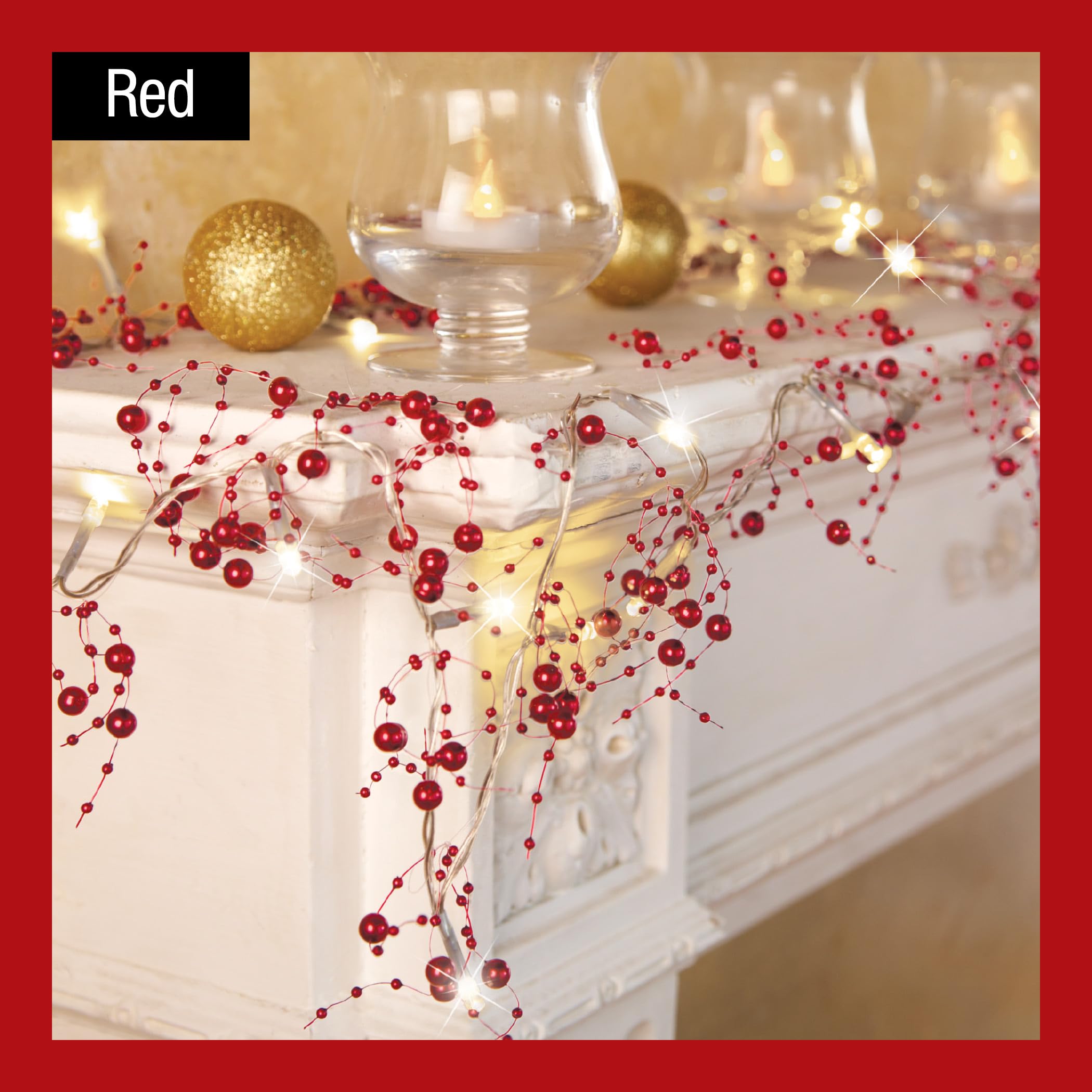 Collections Etc Weihnachtsgirlande mit beerenfarbenen Perlen rot