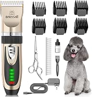 oneisall Low Noise Dog Clippers, 2-Speed Quiet Rechargeable Cordless Grooming Kit for Dogs Cats - Gold Pet Trimmer Shaver