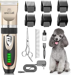 oneisall Low Noise Dog Clippers, 2-Speed Quiet Rechargeable Cordless Grooming Kit for Dogs Cats - Gold Pet Trimmer Shaver