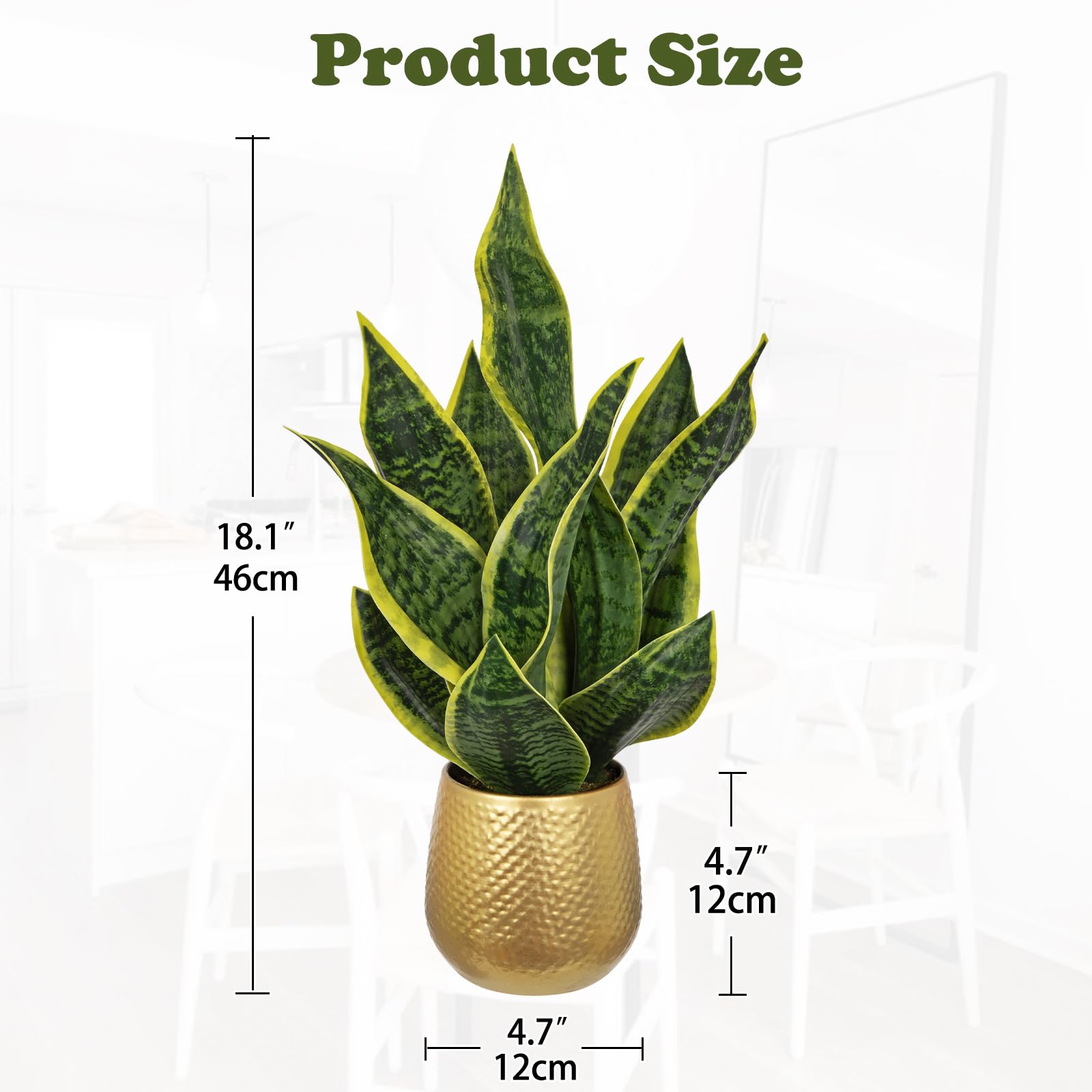 Pianta artificiale di serpente in vaso dorato, 45,7 cm, piccola pianta artificiale Sansevieria piante da appartamento finte in vaso giallo serpente pianta artificiale per interni, casa, cucina