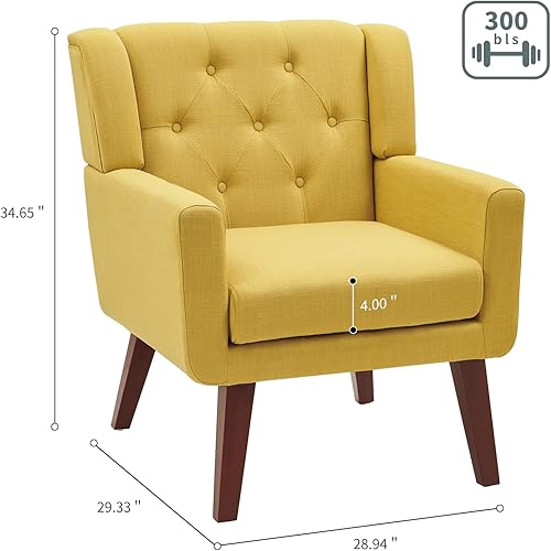 Miniatura 2 de Silla decorativa tapizada con botones, cómoda silla de lectura, silla moderna de mediados de siglo con tela de lino, sillones para sala de estar y