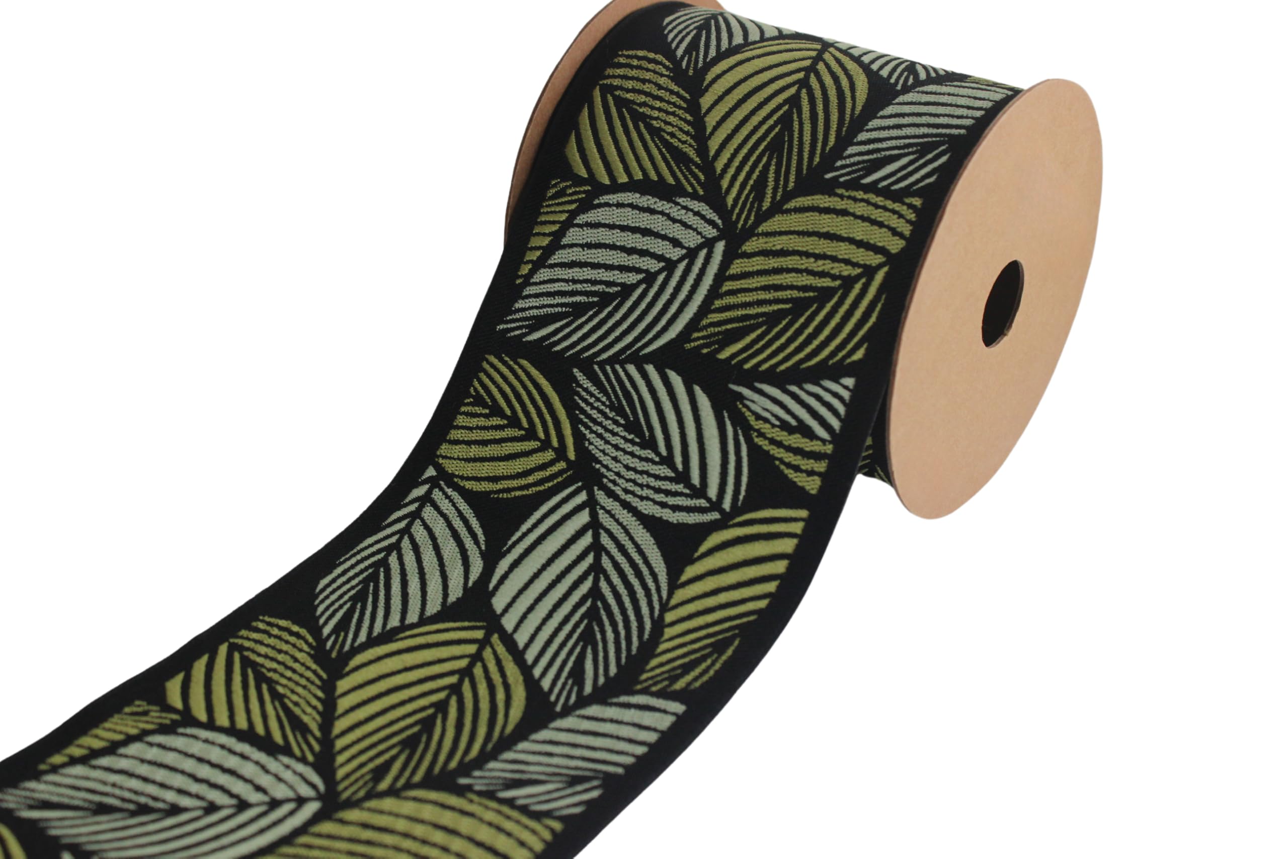 Ruban jacquard feuilles tropicales 3,8m pour rideaux et couture