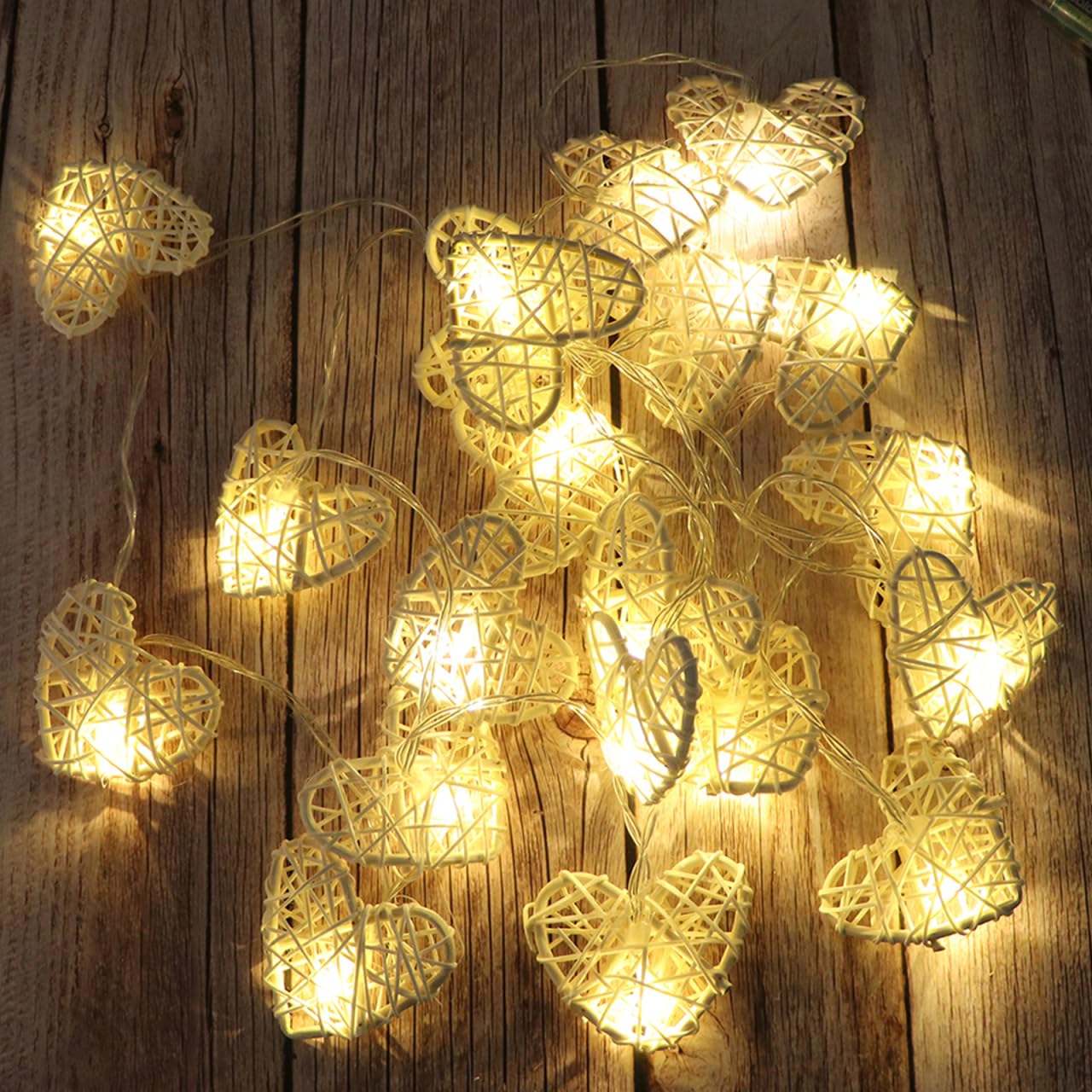 PRETYZOOM Valentine S Day Rattan Heart Shaped String Lights 10 Warm Led Love Lamps Battery Operated Indoor Decoration for Wedding Party Bedroom
