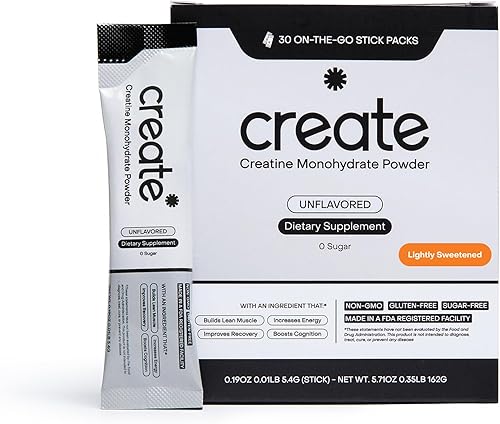 Create Monohidrato de creatina en polvo de una sola porción  0.18 oz de creatina creapura  Redefiniendo la fuerza, la energía y la recuperación  Sin