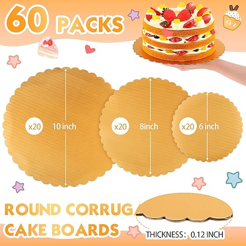 Miniatura 2 de Eaasty Paquete de 60 unidades de placas base de círculos dorados para tartas, platos base desechables para tartas, bandeja corrugada revestida para