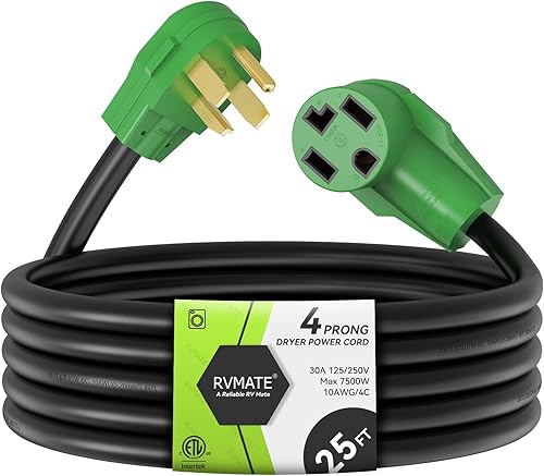 Miniatura 1 de RVMATE Cable de extensión para secadora de 4 clavijasEV de 25 pies, 30 amperios NEMA 14-30P a 14-30R 125V250V, chaqueta de PVC impermeable, perfecta