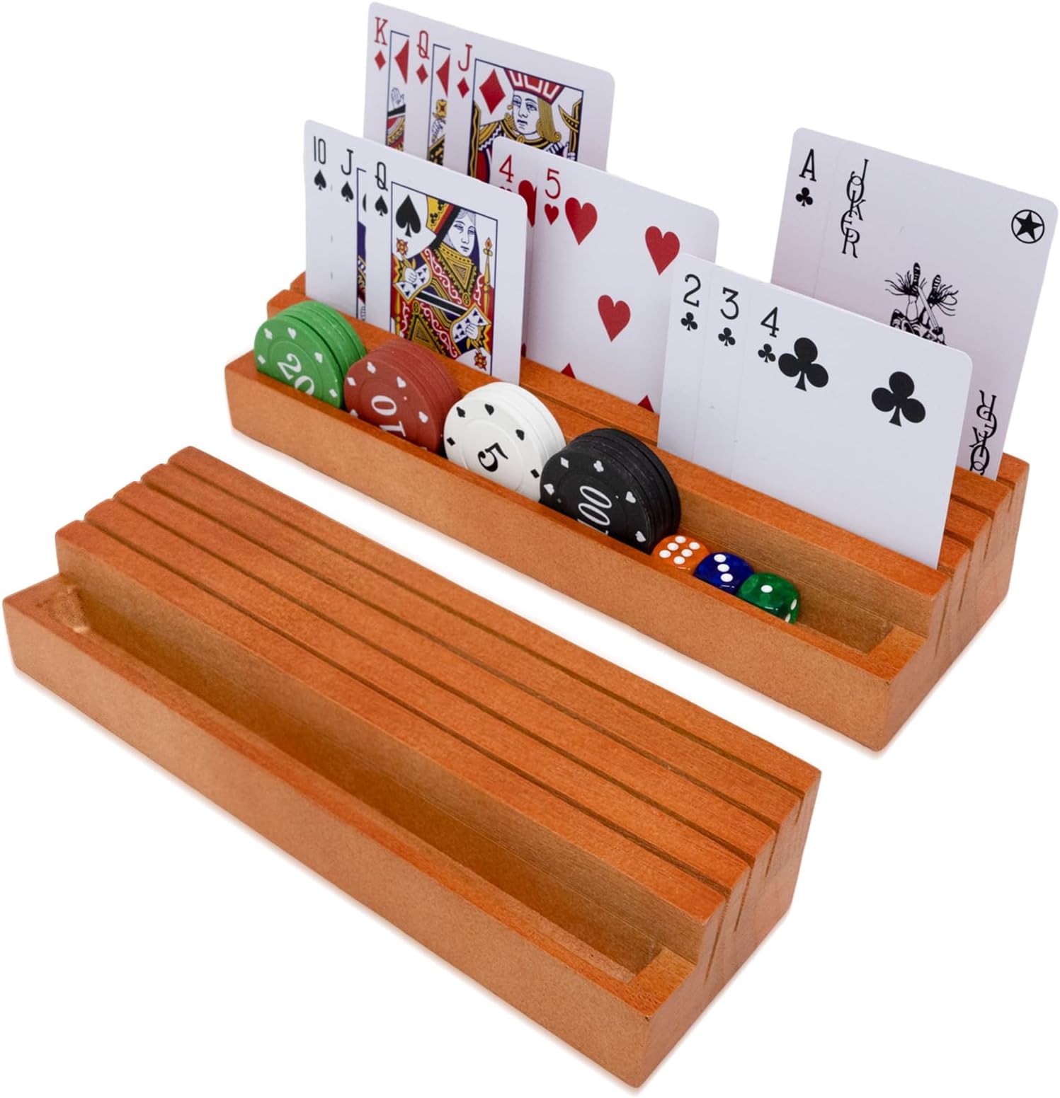Playing Card Holders Deck Stand, Play Cards Holder for Kids or Elder People, Hands-Free Wood Holder Racks,Tray for Organizing Cards (2 Pack-New)