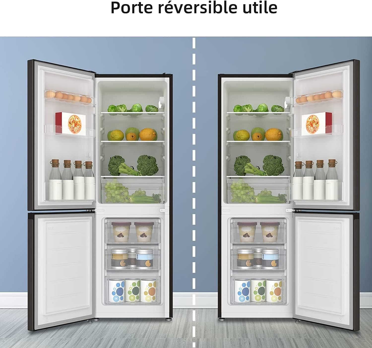 CHIQ Réfrigérateur congélateur bas FBM157L42 157L 47cm Low frost 39db Portes réversibles