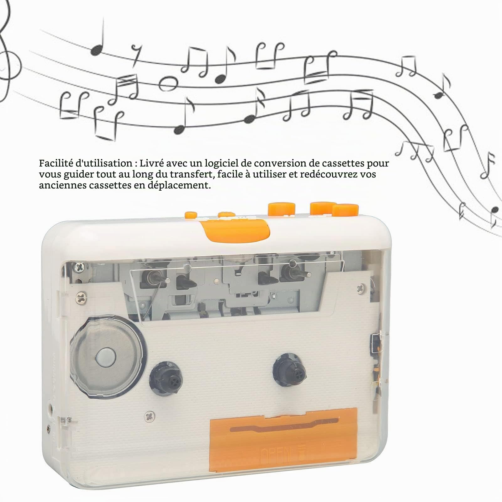Lecteur de Cassettes Portable, Cassette Audio Music Player Tape to MP3 Converter Compatible avec Les Ordinateurs Portables, Convertir Mixtapes/Cassettes de Bande pour IPod/MP3