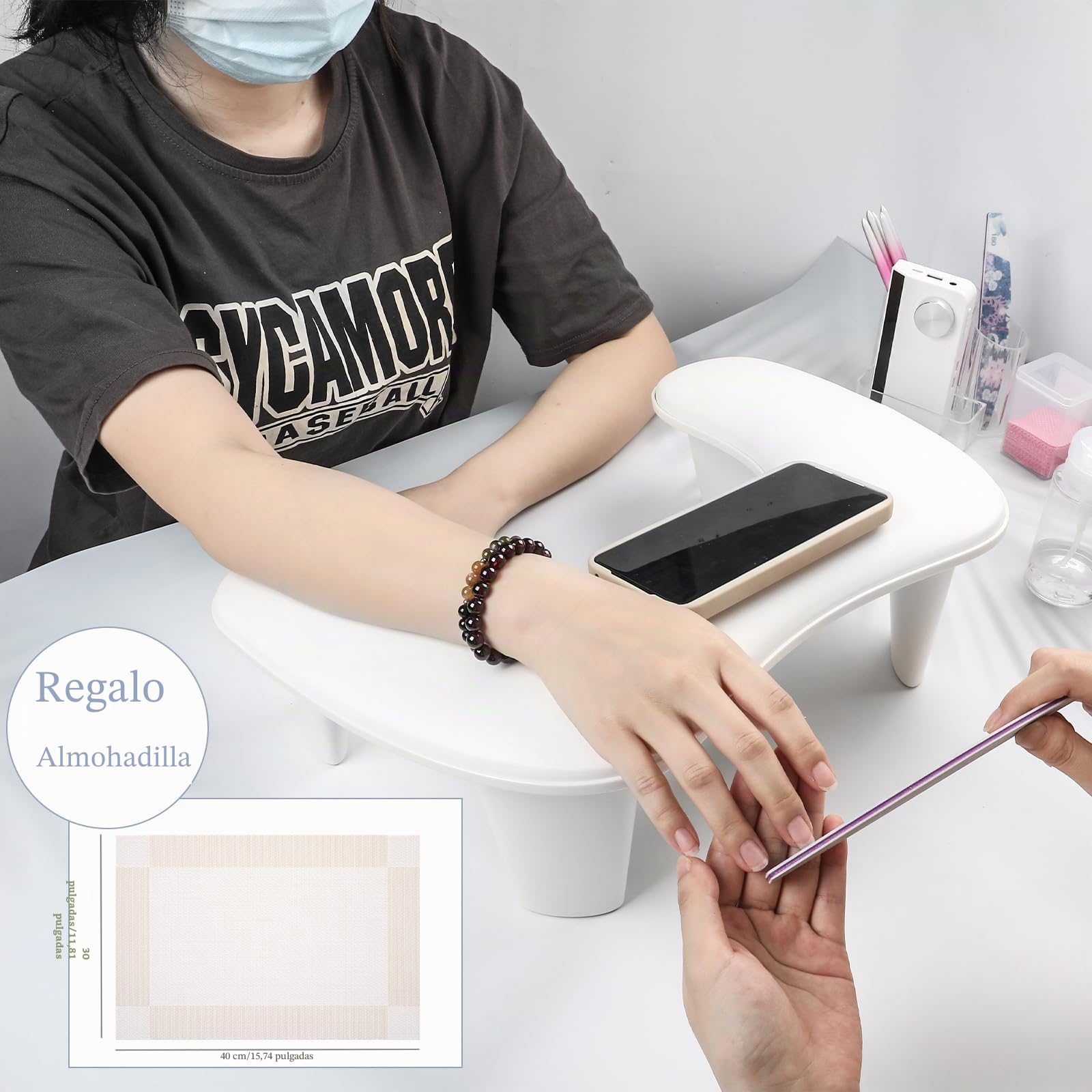 Reposabrazos para uñas Tech: Reposabrazos para manicura en forma de U, reposabrazos grande blanco de microfibra de piel sintética para cojín de uñas acrílico