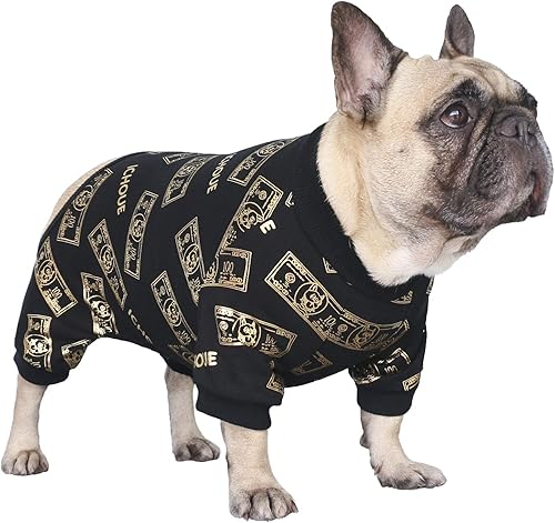 iChoue Rich Dog Series - Pijama para mascotas, pijama para cachorros, Bulldog francés, Pug Boston Terrier, traje de mono - Dinero negro, S