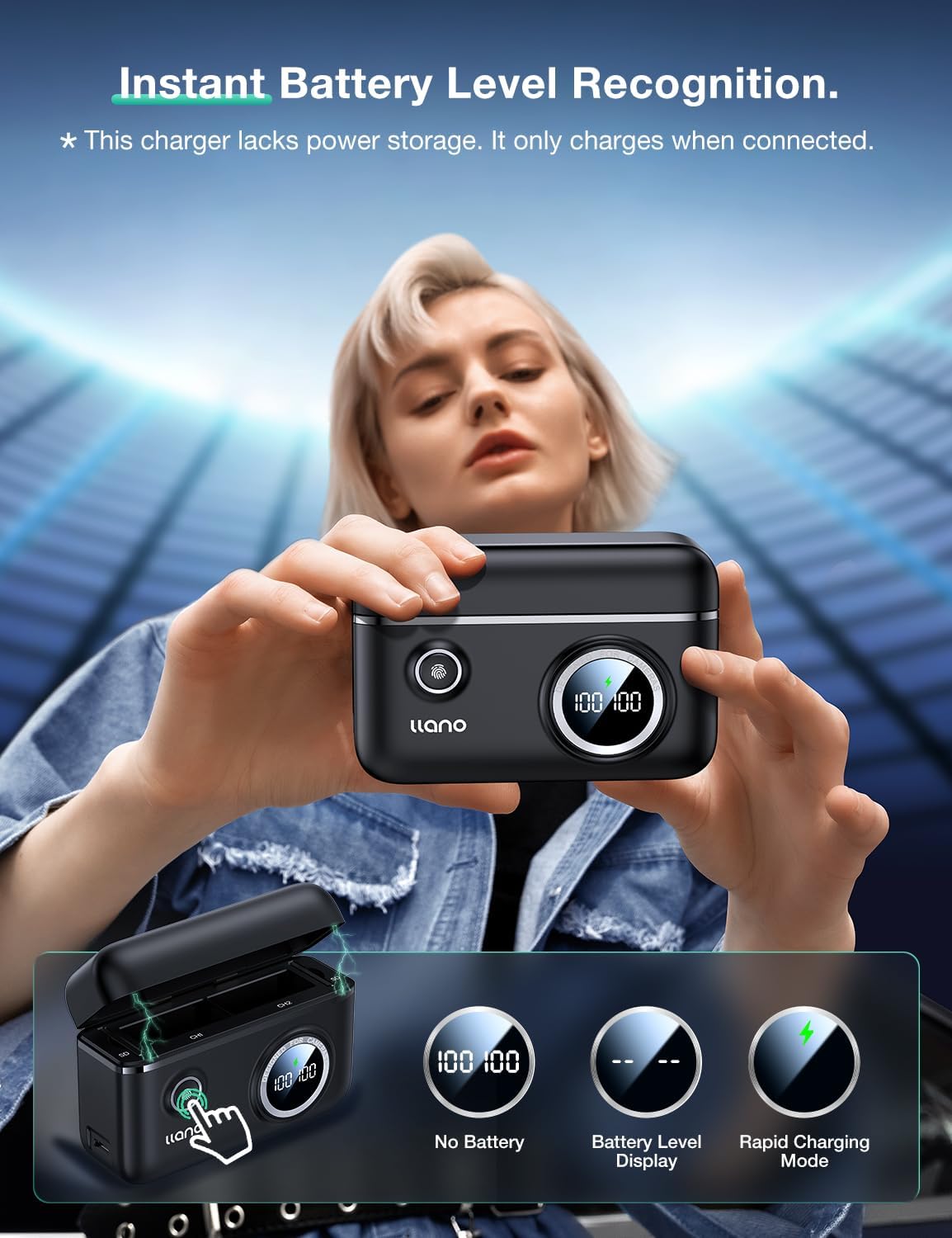 llano 2-Pack NP-W126S Batteries and 18W Fast Dual USB Charger for Fujifilm X100VI, X100V, XM5,X-E5,4,X-S10, X-T30, 30II, X-T3, X-Pro3, X100F, X-A7, and More, with Smart Display and Magnetic Snap Cover - Image 4